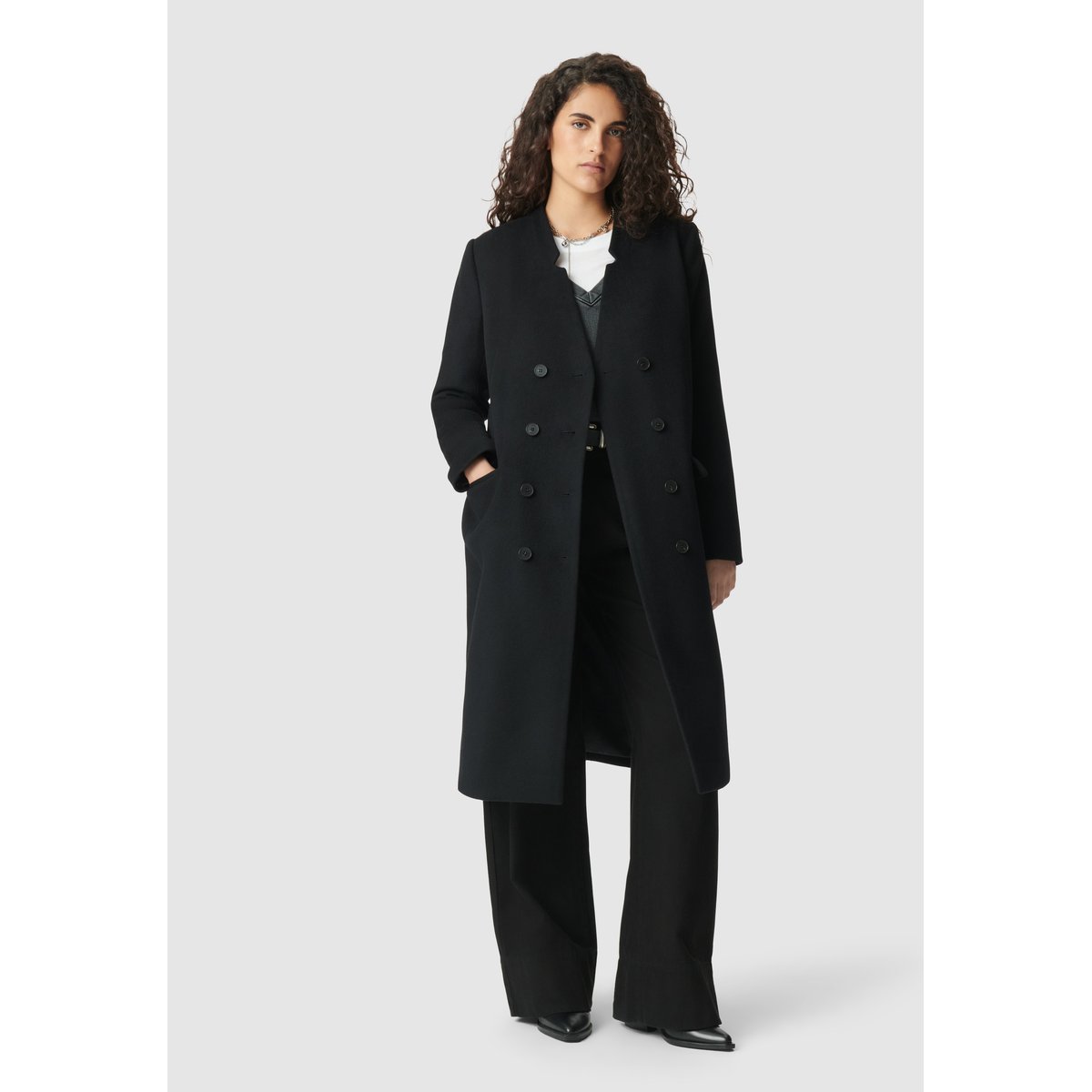 Manteau long parementure à capuche amovible noir, IKKS