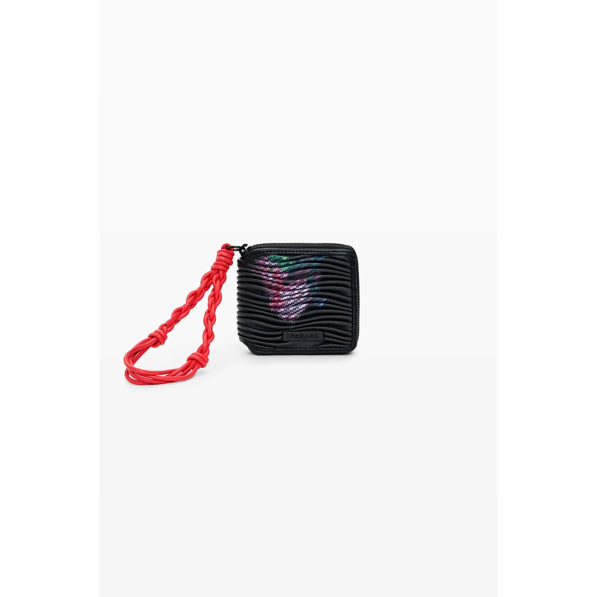 Porte-monnaie moyen à texture fleurie noir, DESIGUAL