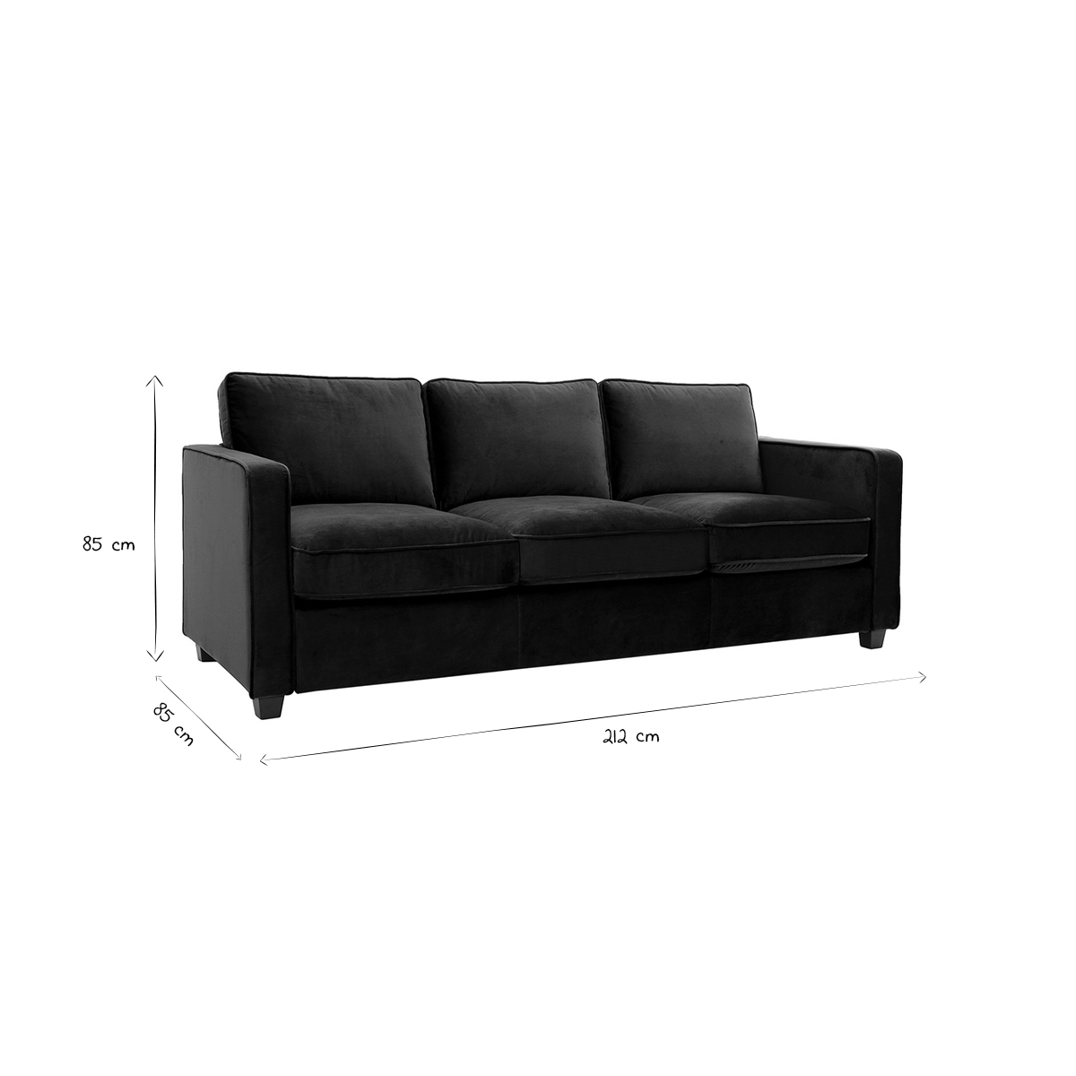 Canapé design 3 places en tissu velours bleu pétrole et bois noir BROOKLYN bleu canard, MILIBOO