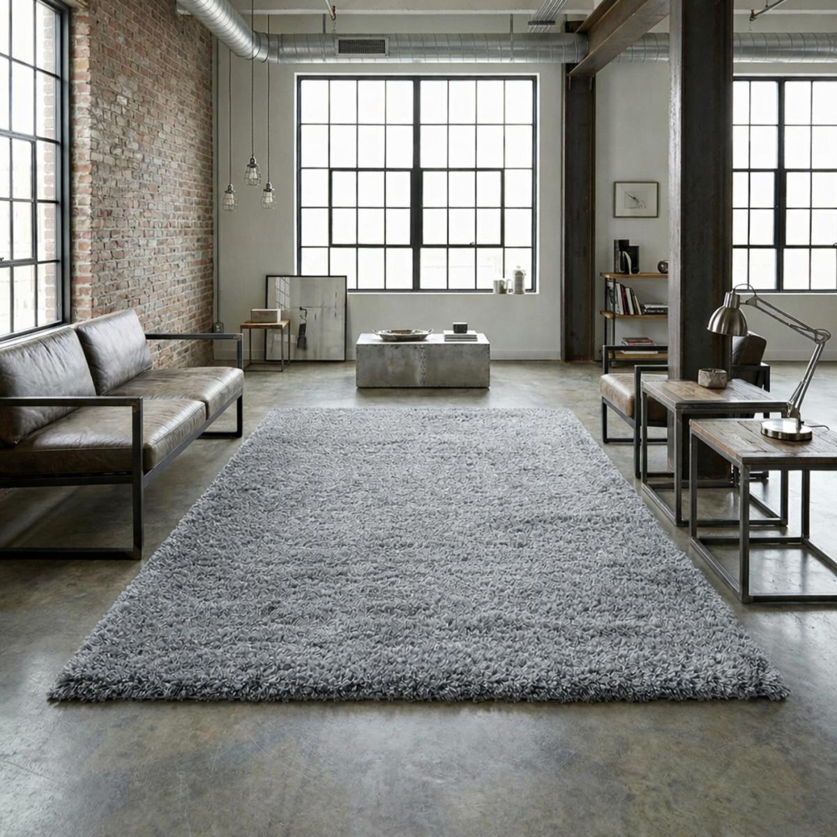 Tapis longs poils shaggy tissé motif uni UNI B argent, UN AMOUR DE TAPIS