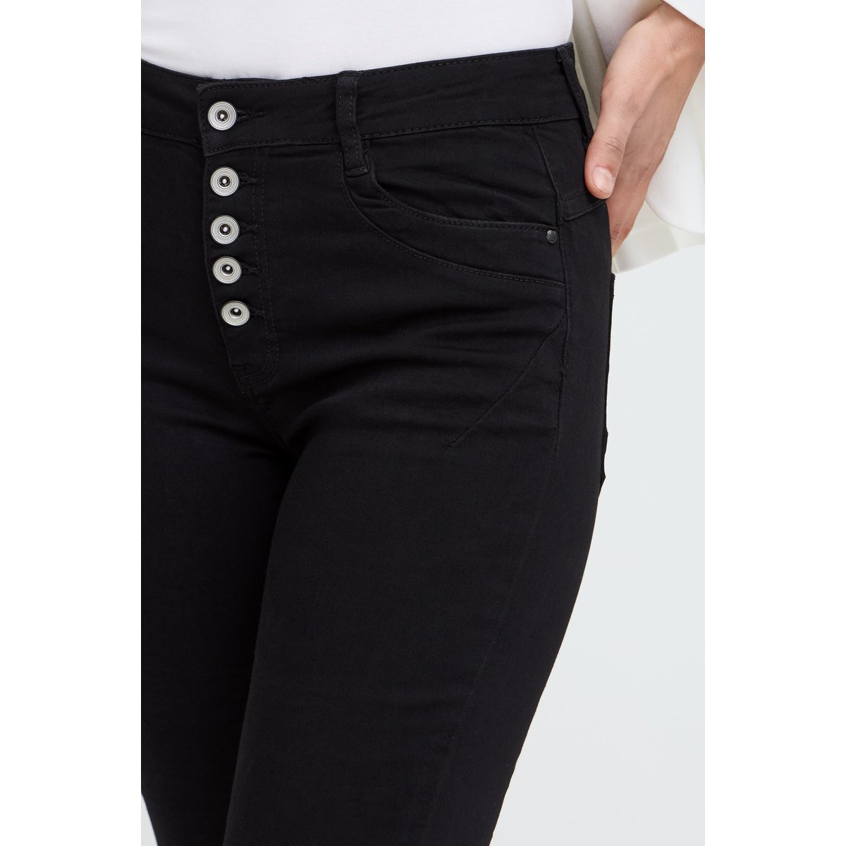 Jeans capri, coupe droite noir black denim, B.YOUNG
