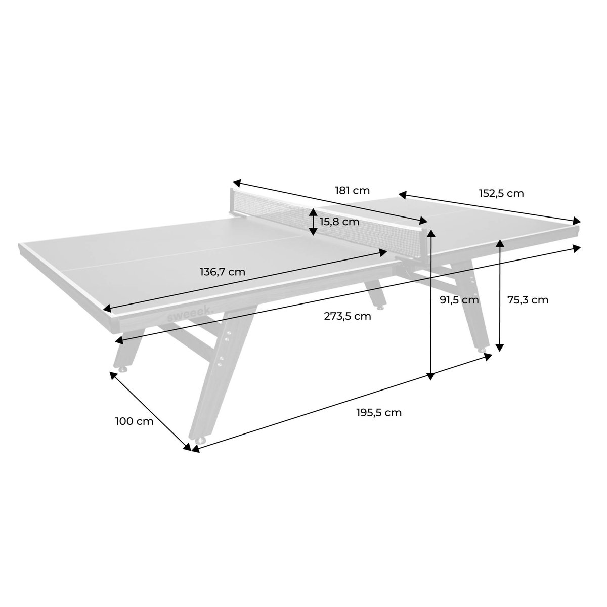 Table de ping pong intérieur deluxe avec 2 raquettes et 3 balles  TABLE DE PING PONG INTÉRIEUR DELUXE gris, SWEEEK