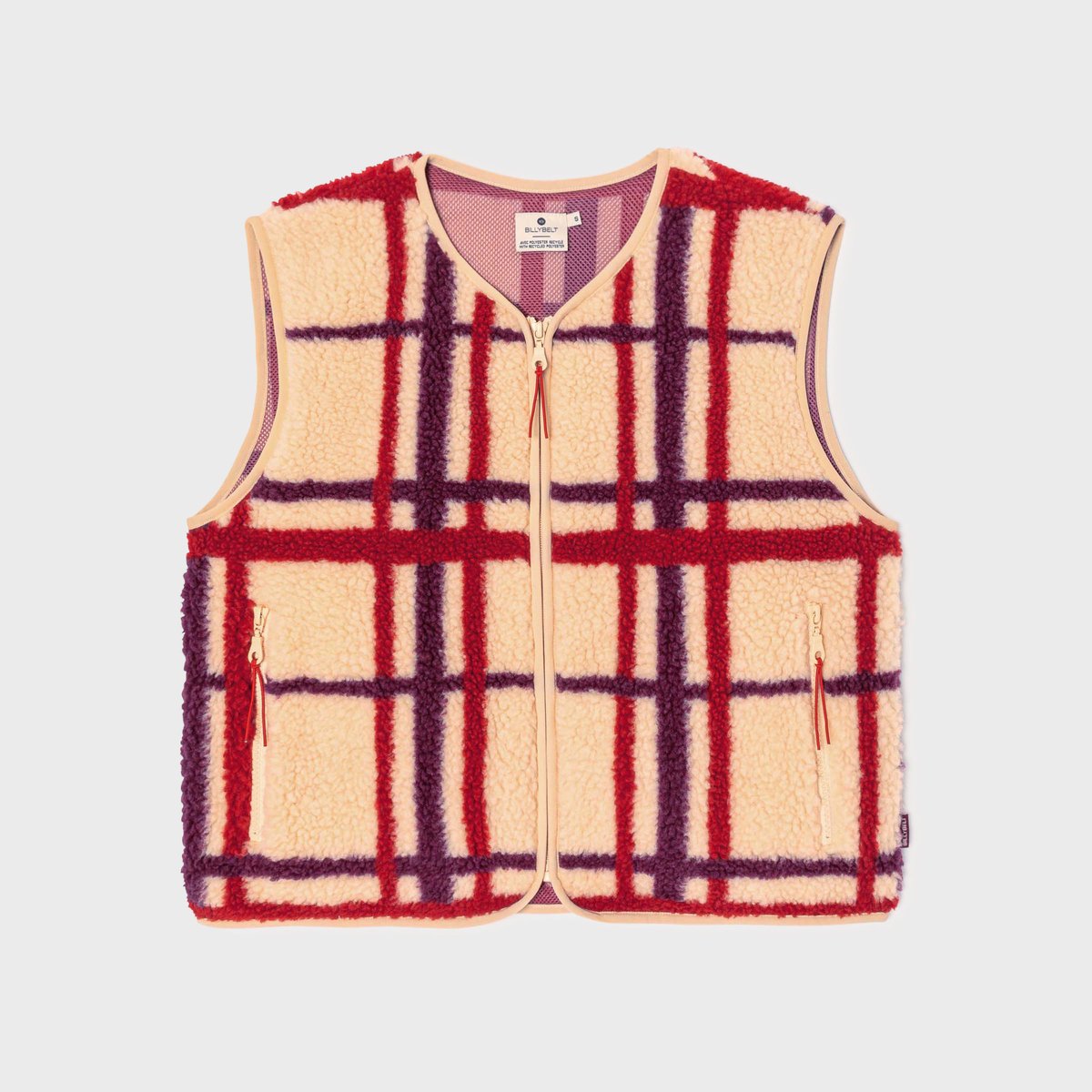 Veste sherpa zippée sans manches beige, bordeaux et violet, BILLYBELT