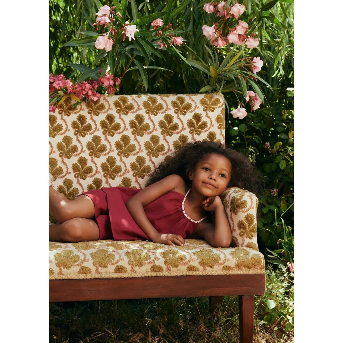 Blouse en lin et coton avec détail brodé grenat, MANGO BABY