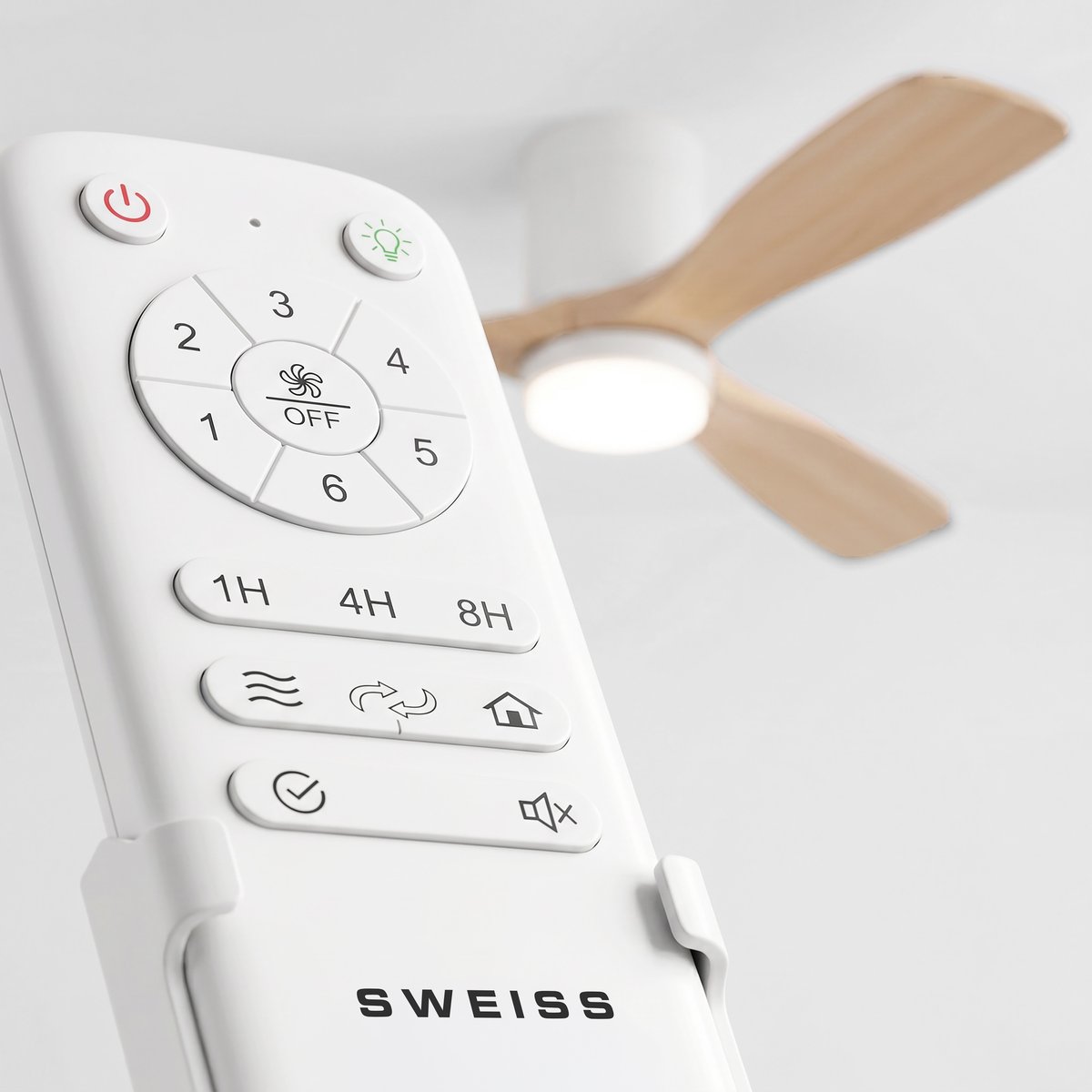 Sweiss FLOW22 - Ventilateur de plafond avec LED, 6 vitesses, Bois clair bois clair, SWEISS