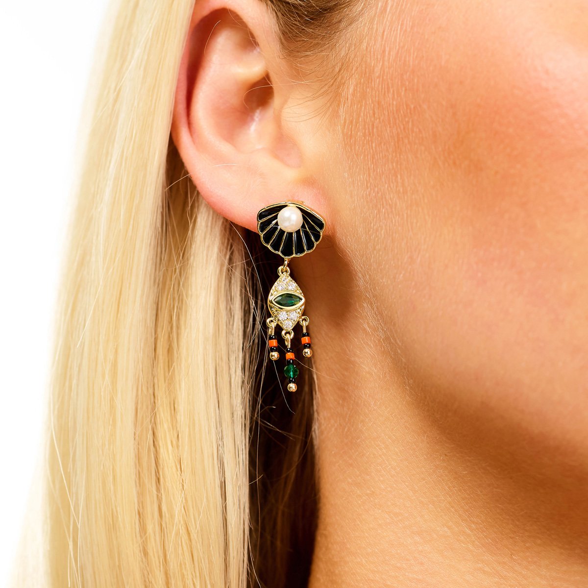 Boucles d'oreilles pendantes coquillages et pampilles MAKUMBA noir, HIPANEMA