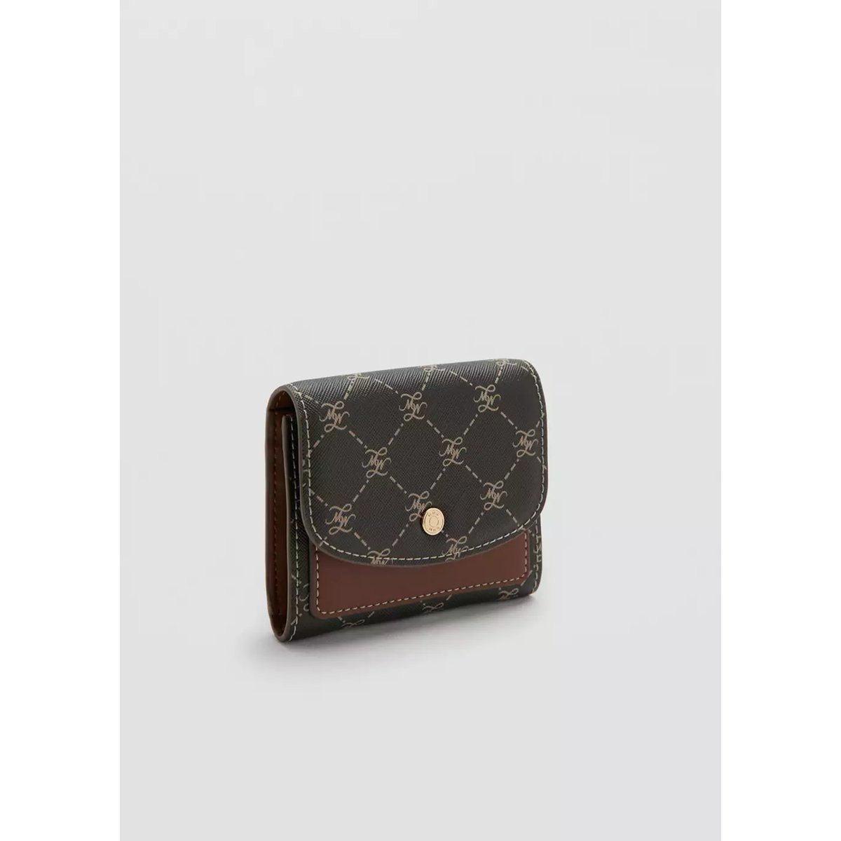Portefeuille moyen à rabat avec imprimé logo marron, MANGO
