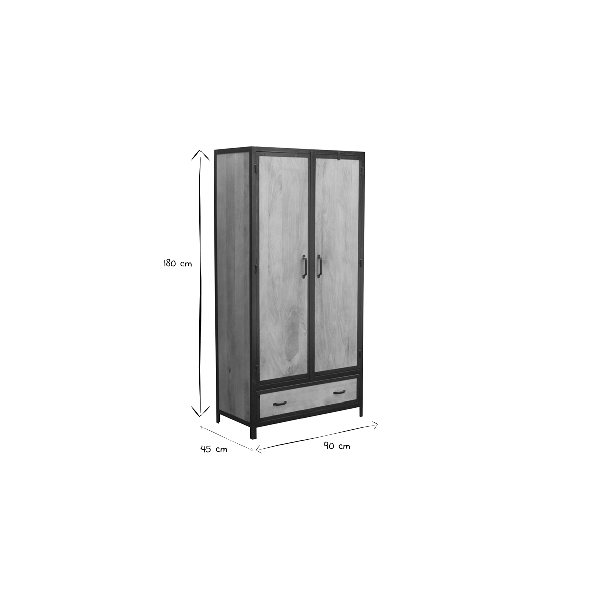 Armoire industrielle en bois massif manguier et métal noir L90 cm INDUSTRIA bois clair / noir, MILIBOO