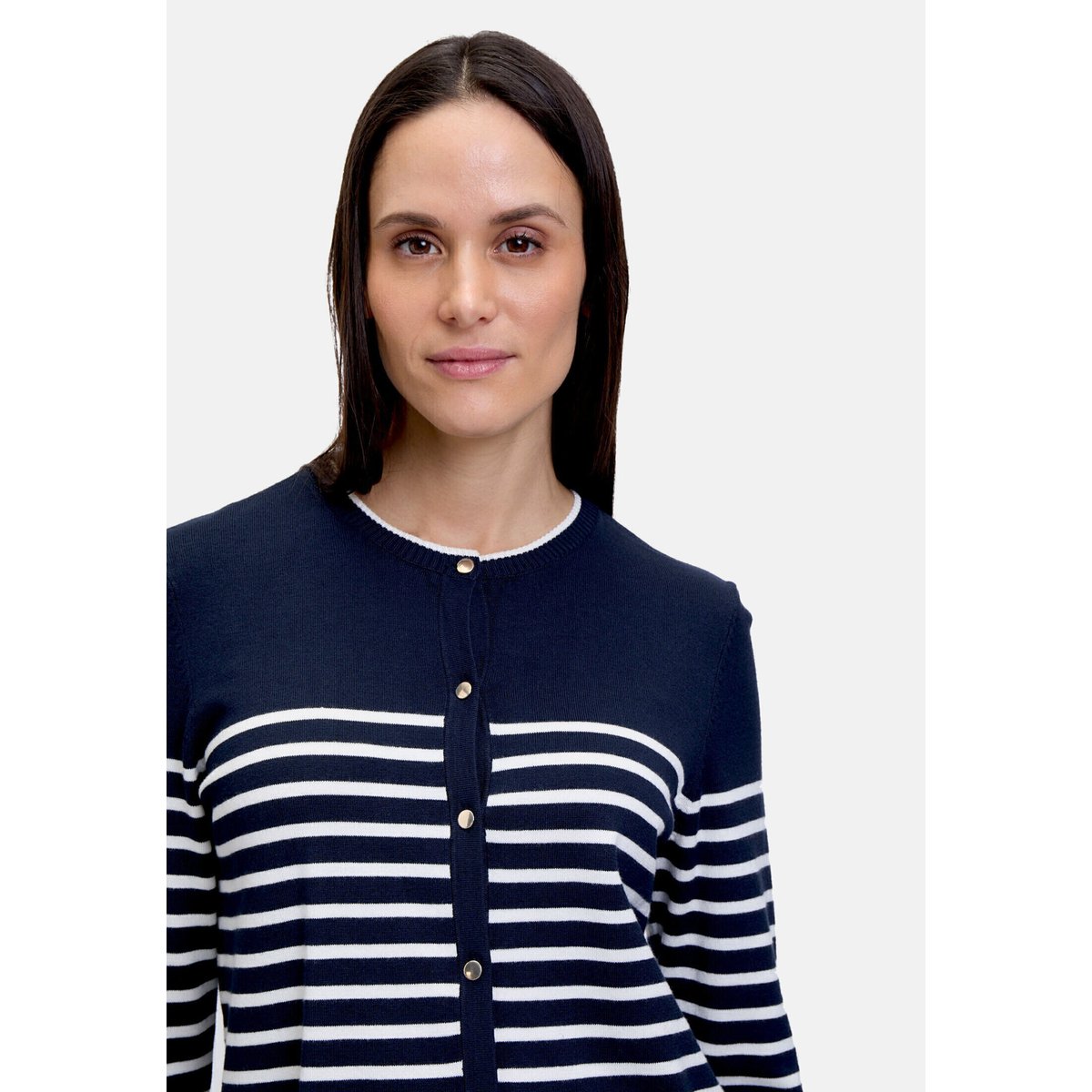 Cardigan en maille basique à rayures patch dark blue/cream, BETTY BARCLAY