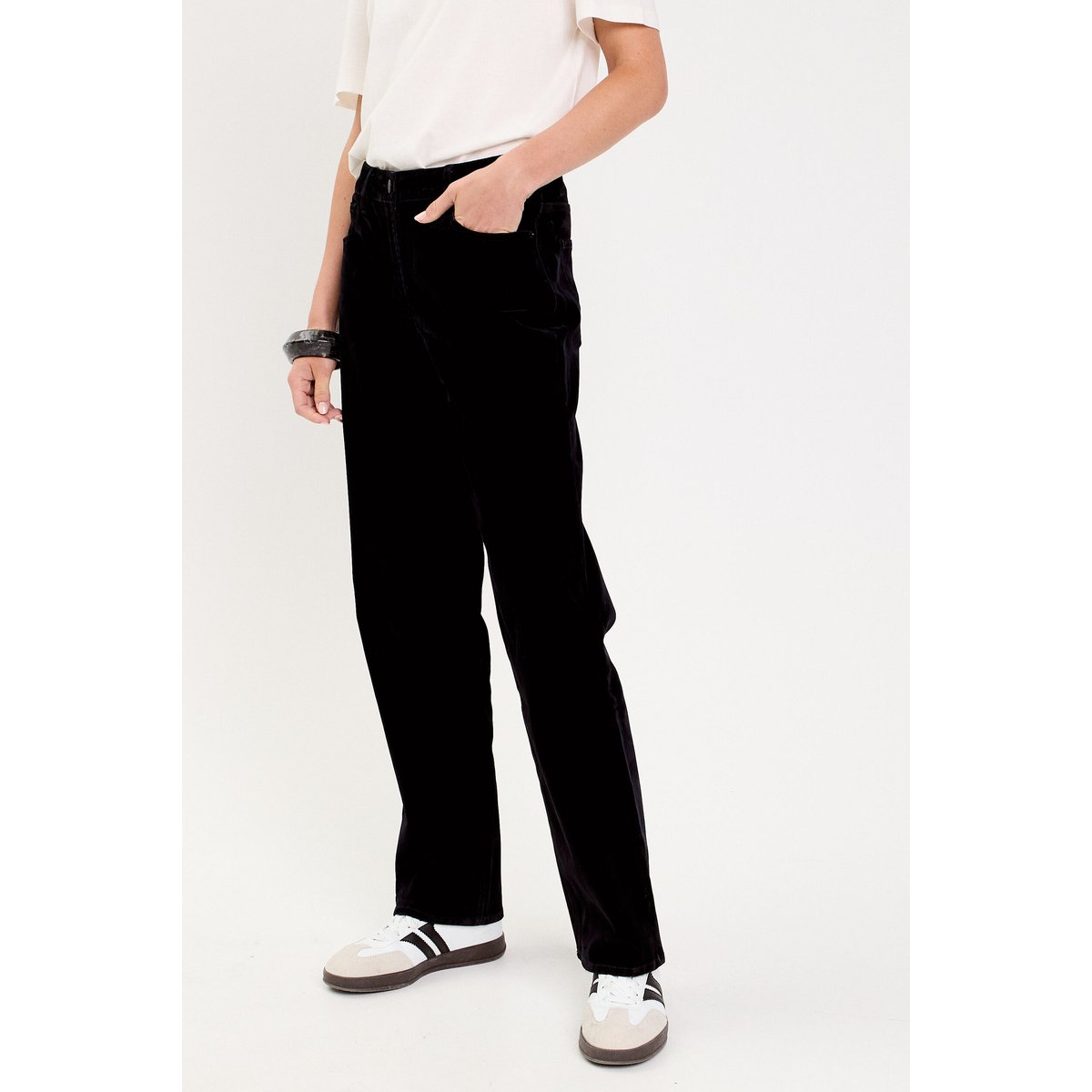 Pantalon droit en velours noir, CACHE CACHE