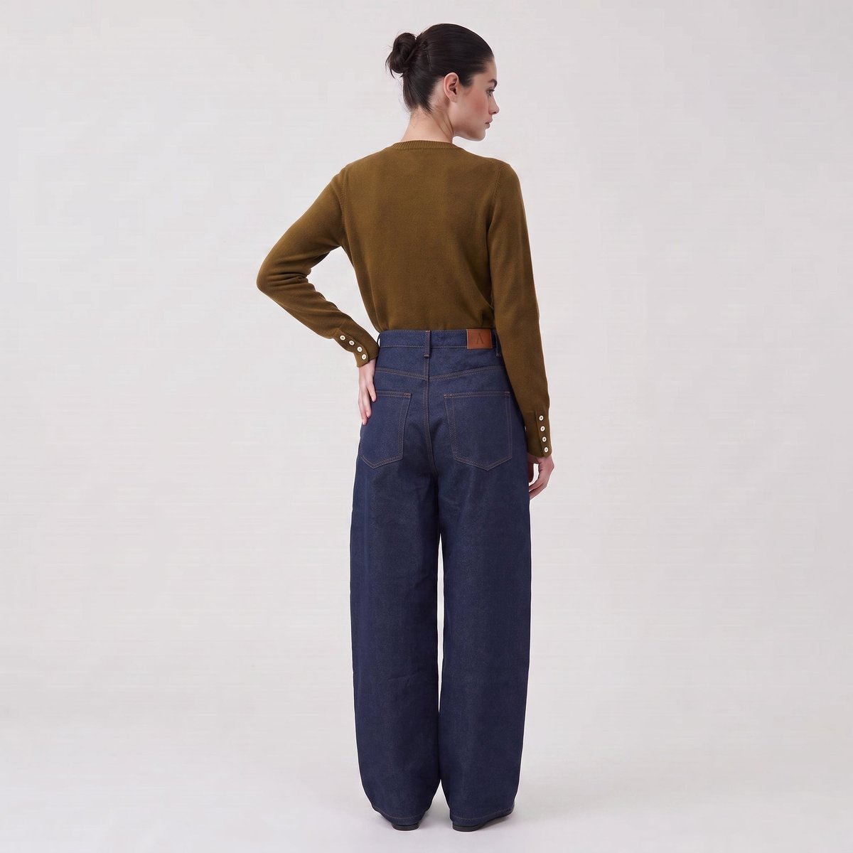 Jean femme wide leg taille haute cinq poches ERERA navy, ARTLOVE