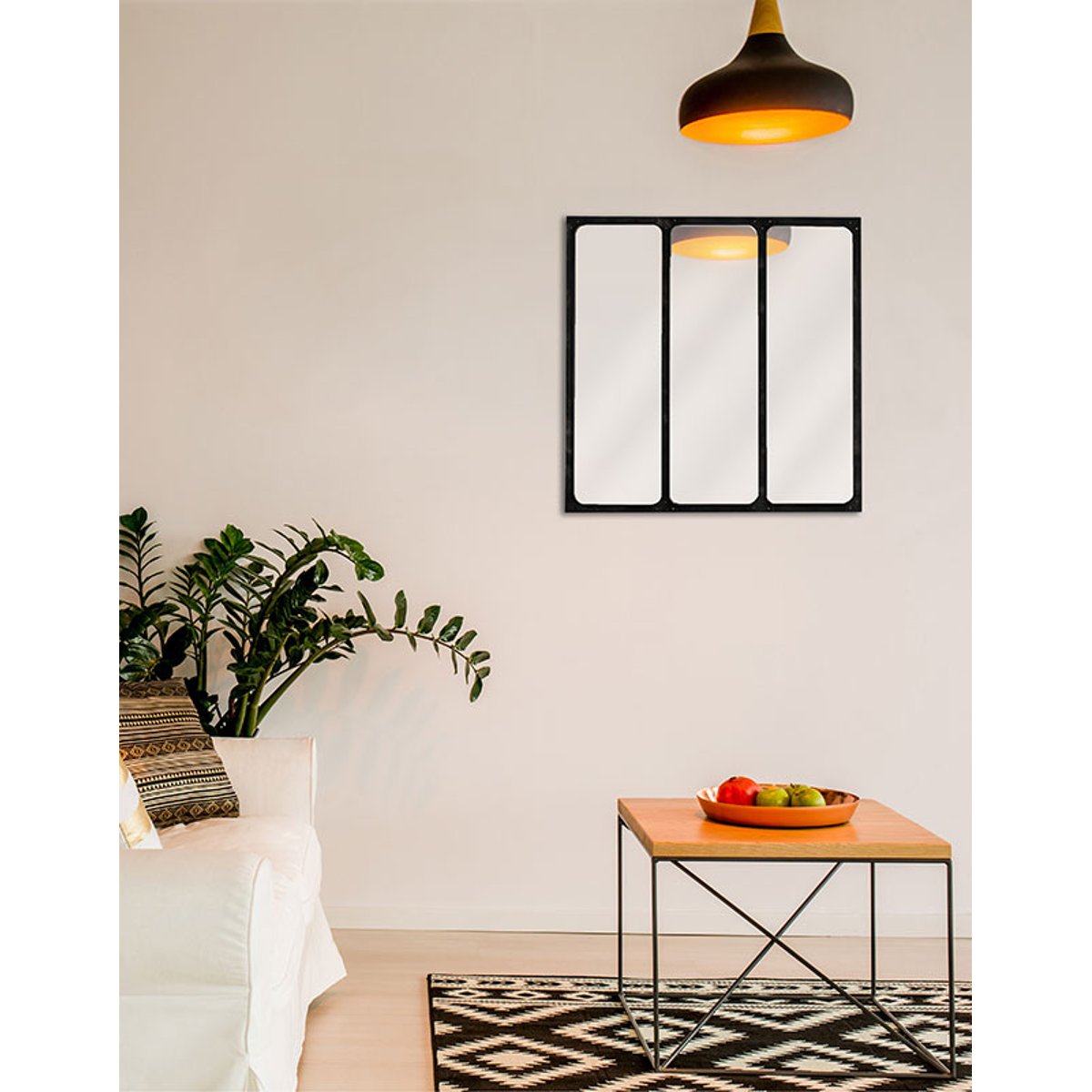 Miroir carré 3 bandes métal rouillé 70x70cm noir, EMDE