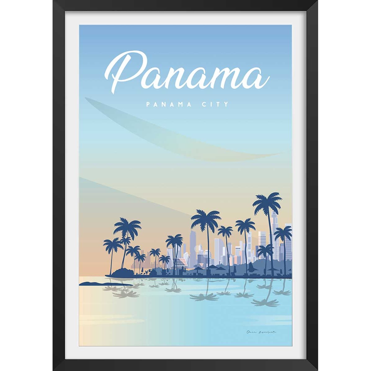 Affiche voyage Panama city affiche + cadre en bois - noir, HEXOA