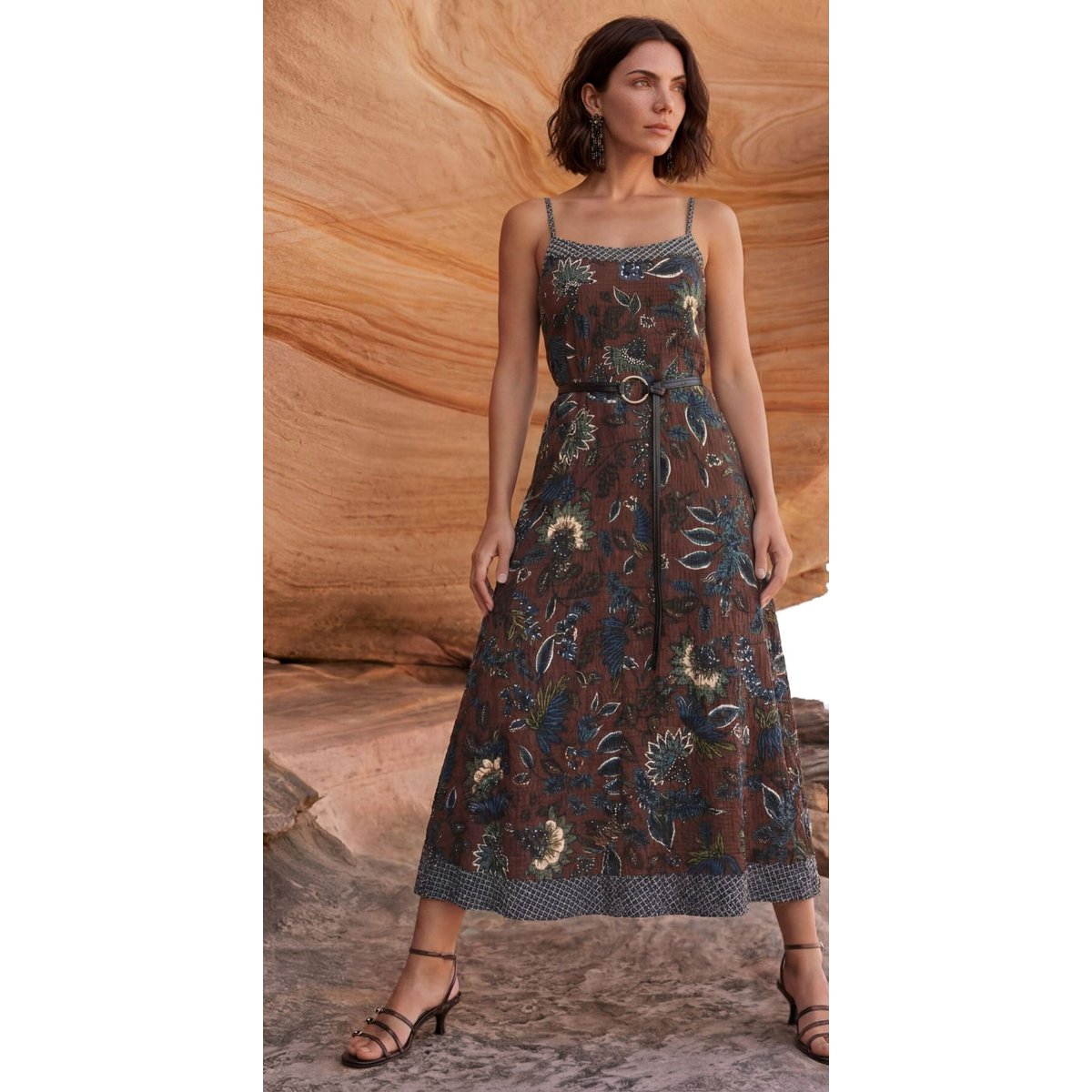 Robe maxi longueur sans manches brown/petrol, ZERO