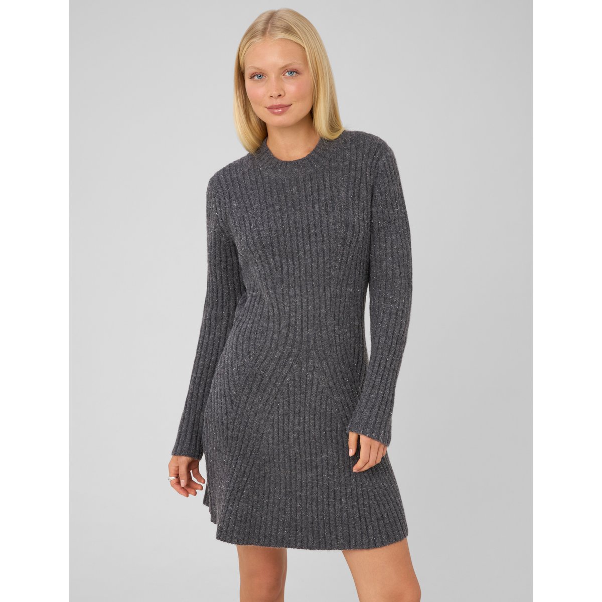 Robe pull côtelée gris clair, BZB