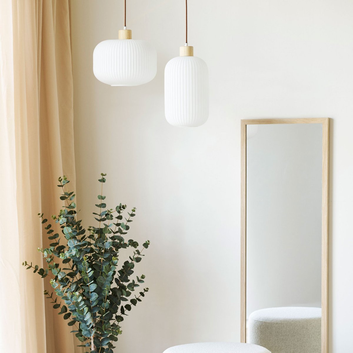 Suspension ronde en verre et bois 30cm- ARGALO blanc, HOUSE NORDIC