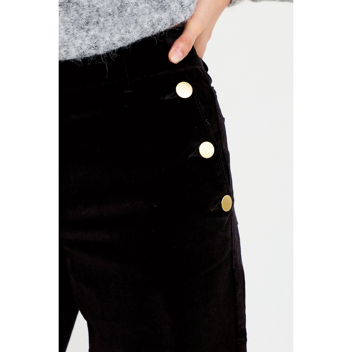 Pantalon bootcut taille haute velours noir, CACHE CACHE