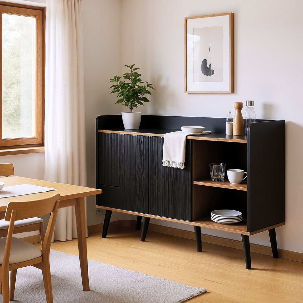 Buffet avec 2 portes et 3 tiroirs, NOVAKD Buffet noyer, MEUBLES COSY