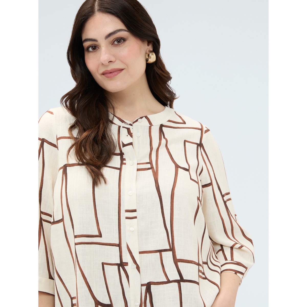 Blouse imprimé géométrique beige, FIORELLA RUBINO