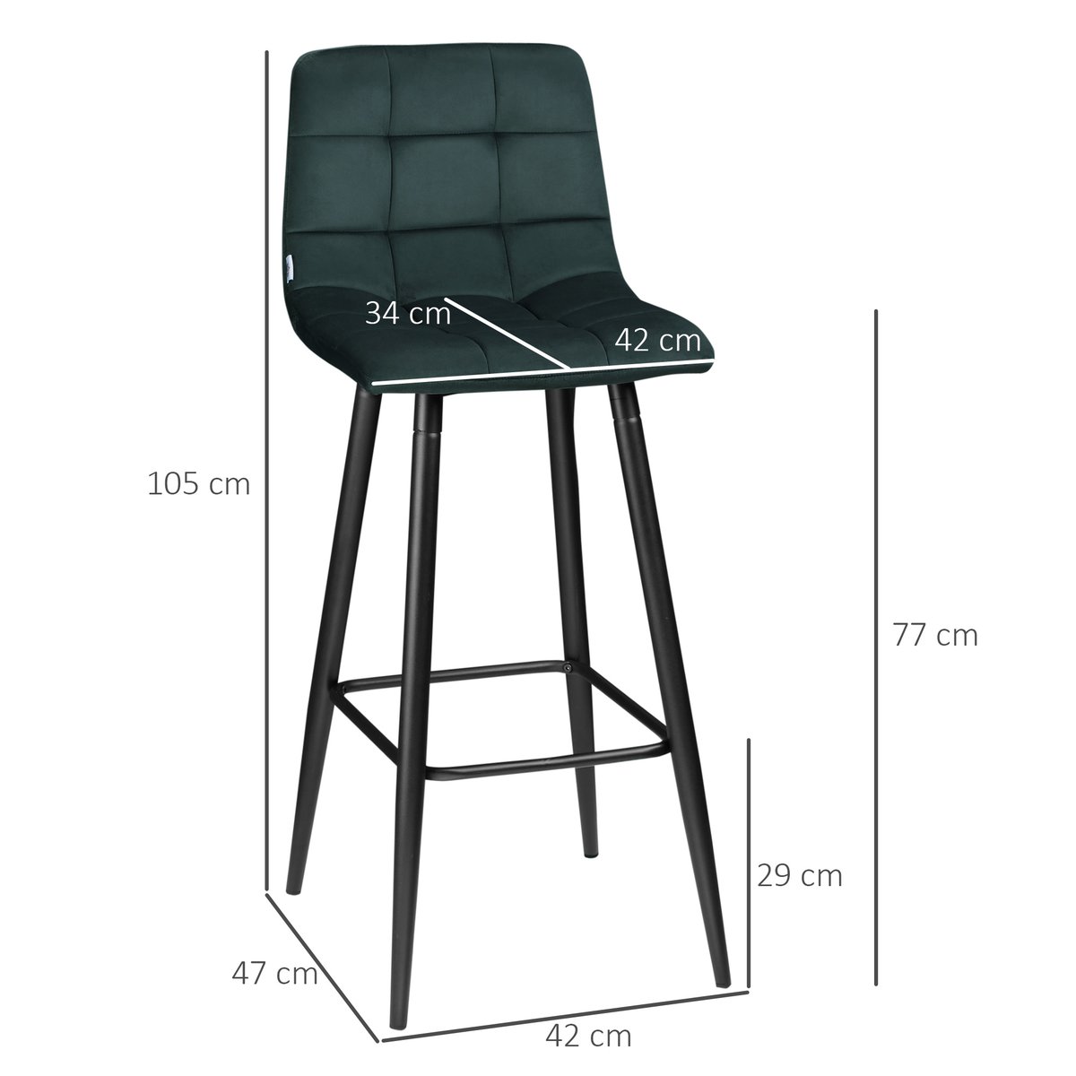 Tabouret de bar Velours (100 % polyester) vert foncé, HOMCOM