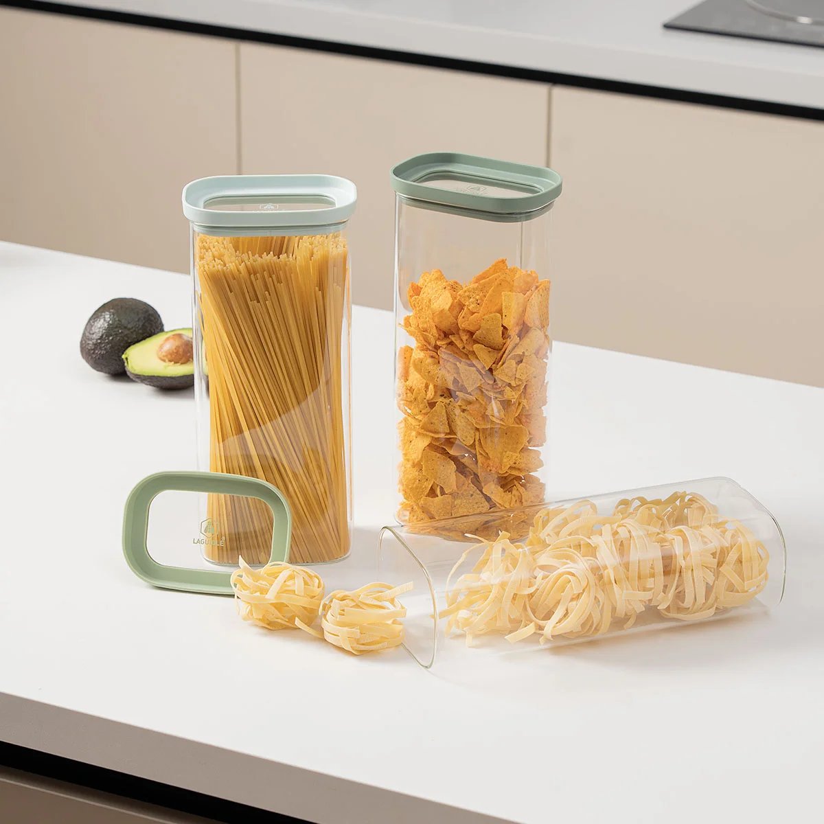 Lot de 3 bocaux en verre 2000 ml - Pure vert, LAGUIOLE CUISSON