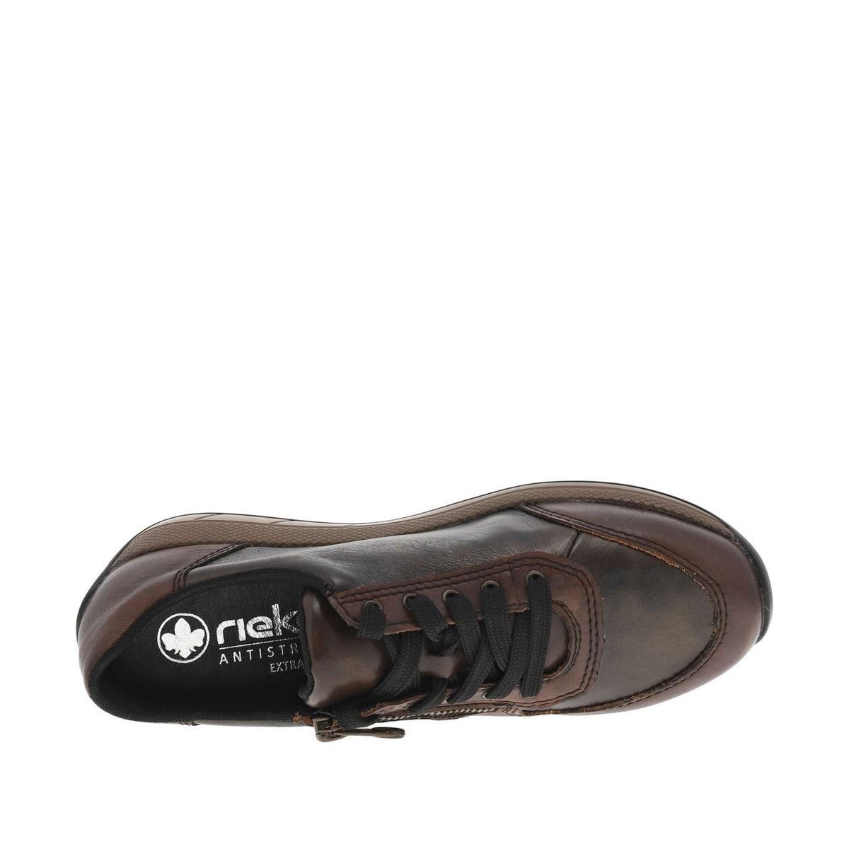 Sneakers kaki à talon plat avec des lacets plats et un zip latéral marron, RIEKER