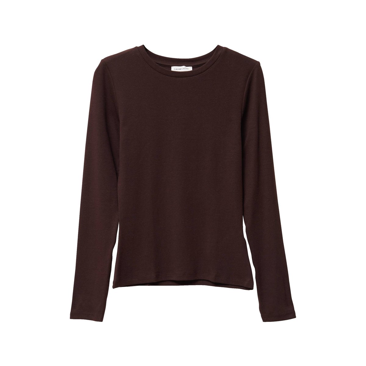 T-shirt cintré col rond manches longues marron foncé, CACHE CACHE