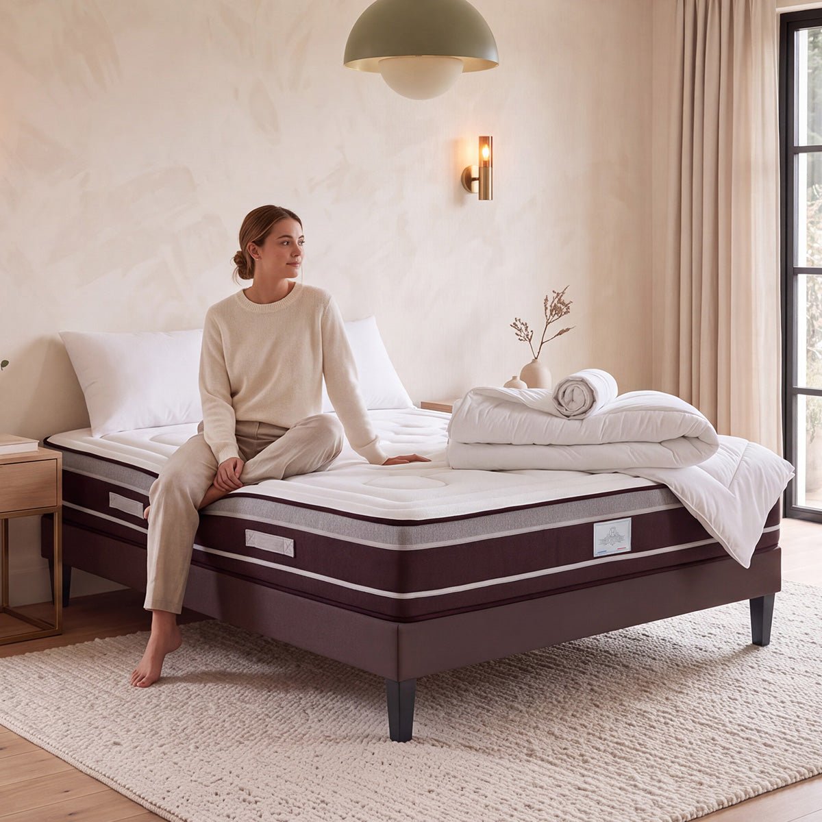 Pack Prêt à dormir DIVIN Matelas Ressorts ensachés + Sommier + Accessoires blanc, HYPSOM