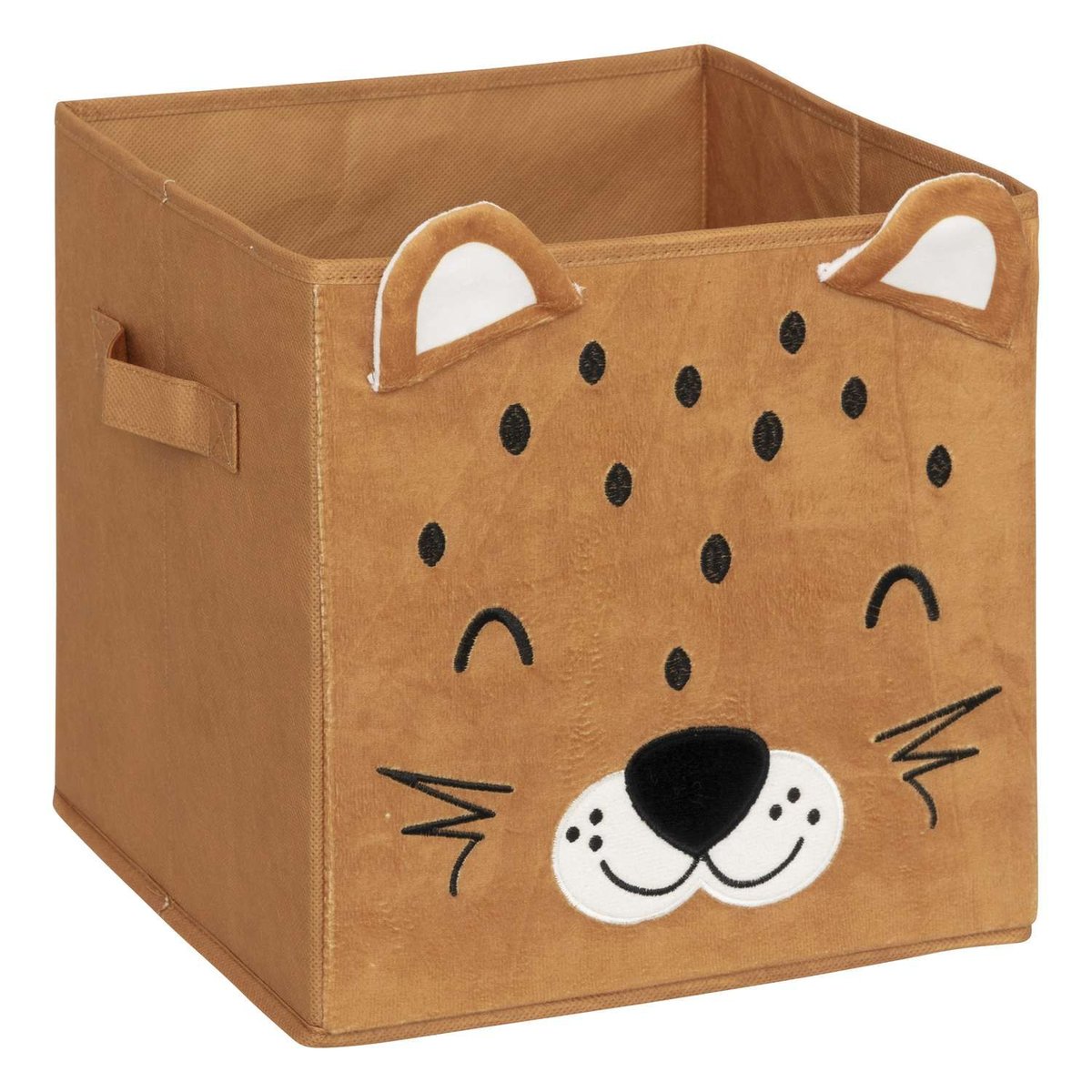 Lot de 2 boîtes de rangement enfant tigre en velours JOEY marron, TOILINUX