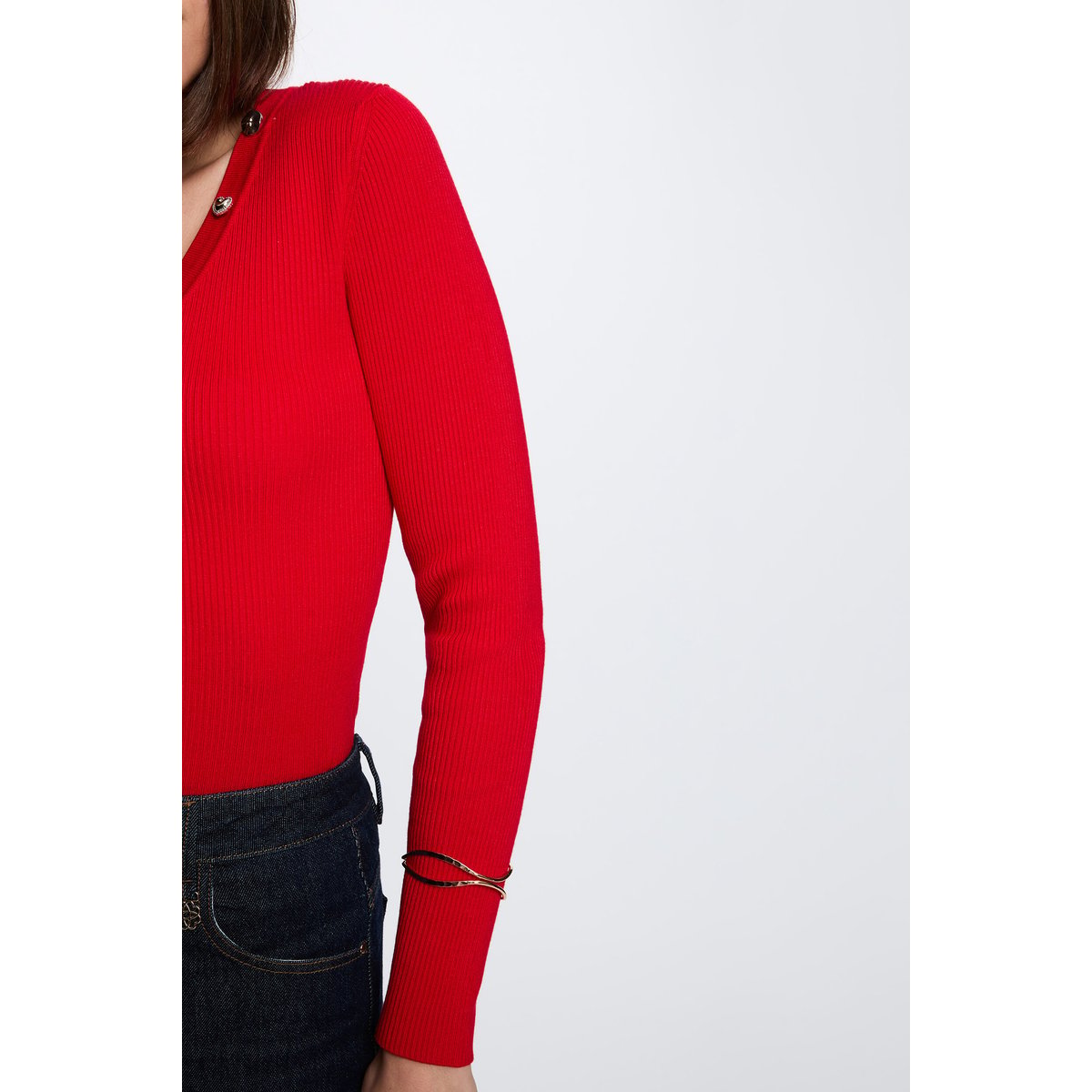 Pull col v fantaisie rouge, MORGAN