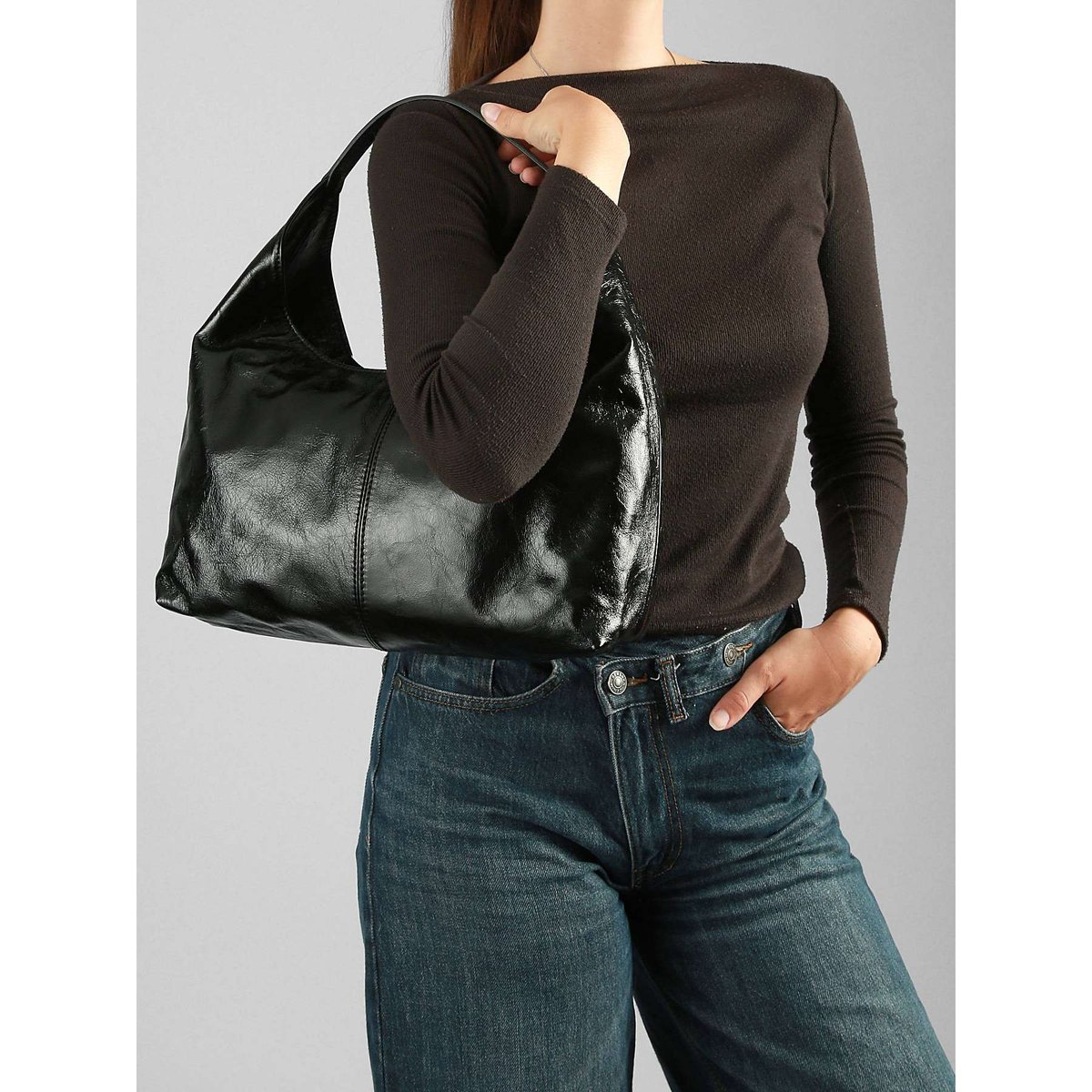 sac porté épaule Shiny sauvage cuir nero, MILANO