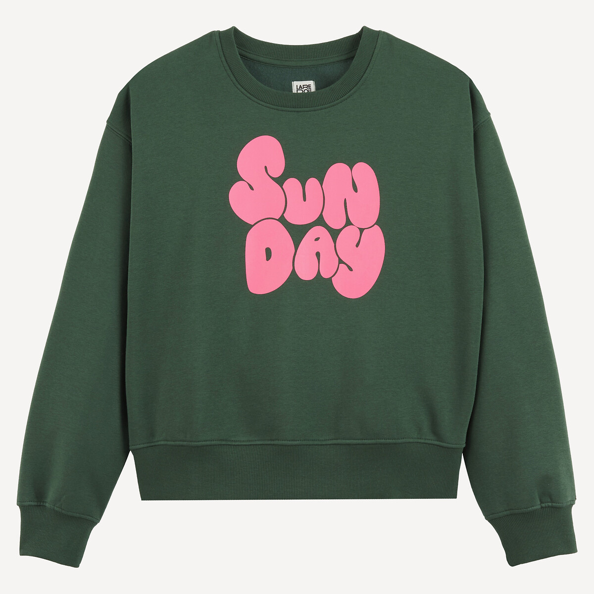 Sweat col rond, message imprimé devant, en molleton vert, LA REDOUTE COLLECTIONS