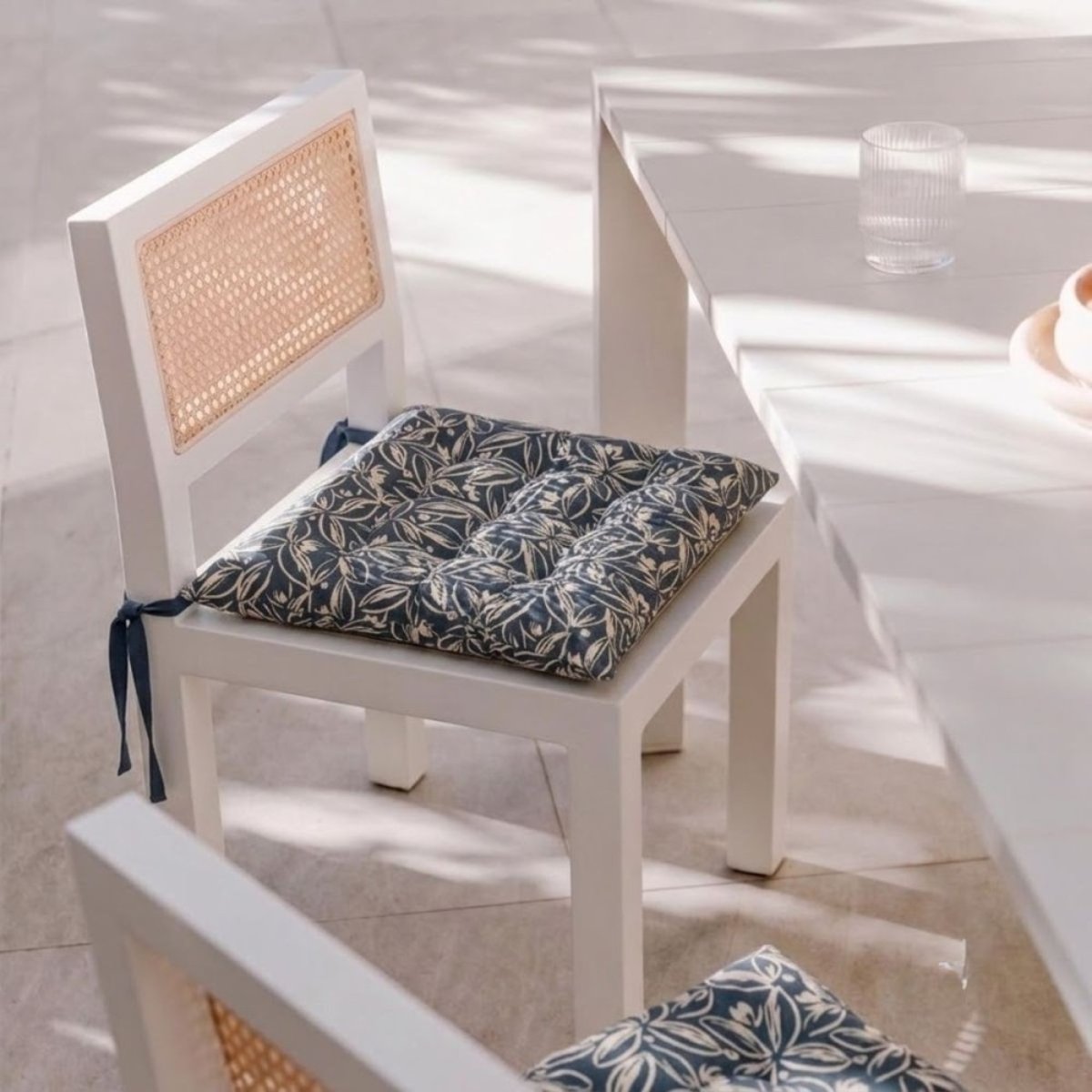 Lot de 4 galettes de chaise en coton à motifs bleu, ORNAMI