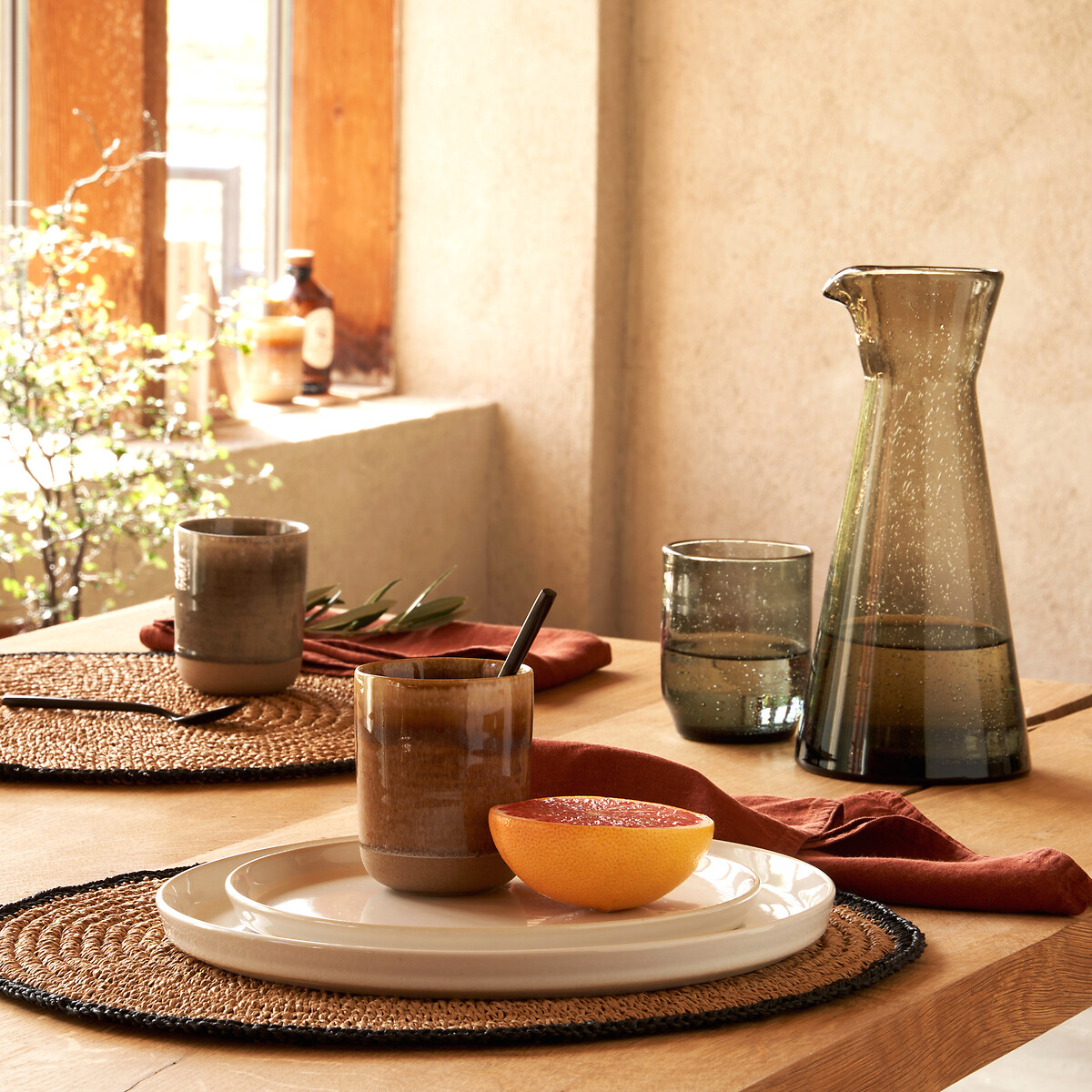 Lot de 4 sets de table en papier, Solia naturel/noir, LA REDOUTE INTERIEURS