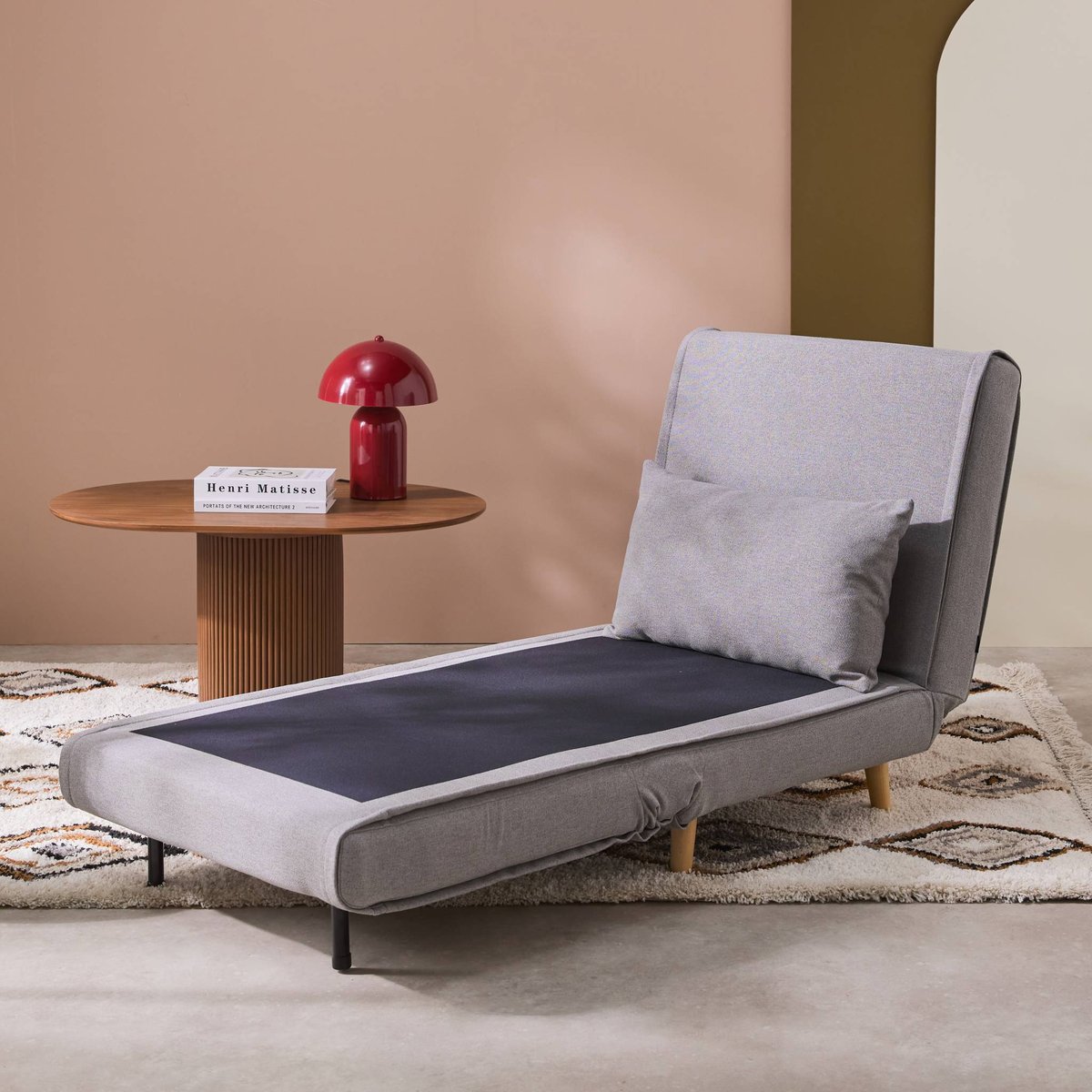 Chauffeuse convertible tissu piétement bois 1 place GUEST gris, SWEEEK