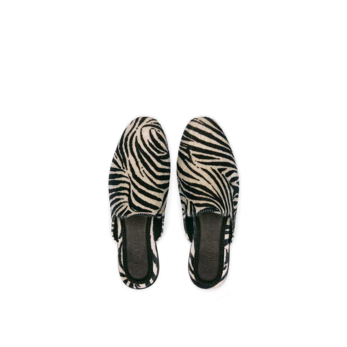 Mule modèle Safina en aspect peau de zèbre blanc/noir, MARC O'POLO