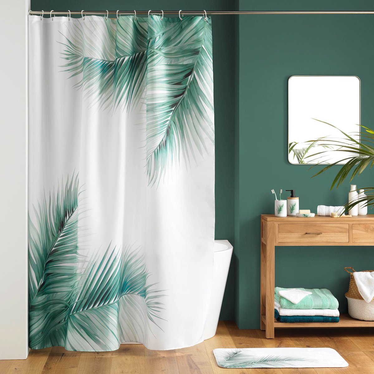 Rideau de douche avec crochets Havane vert, EDEN