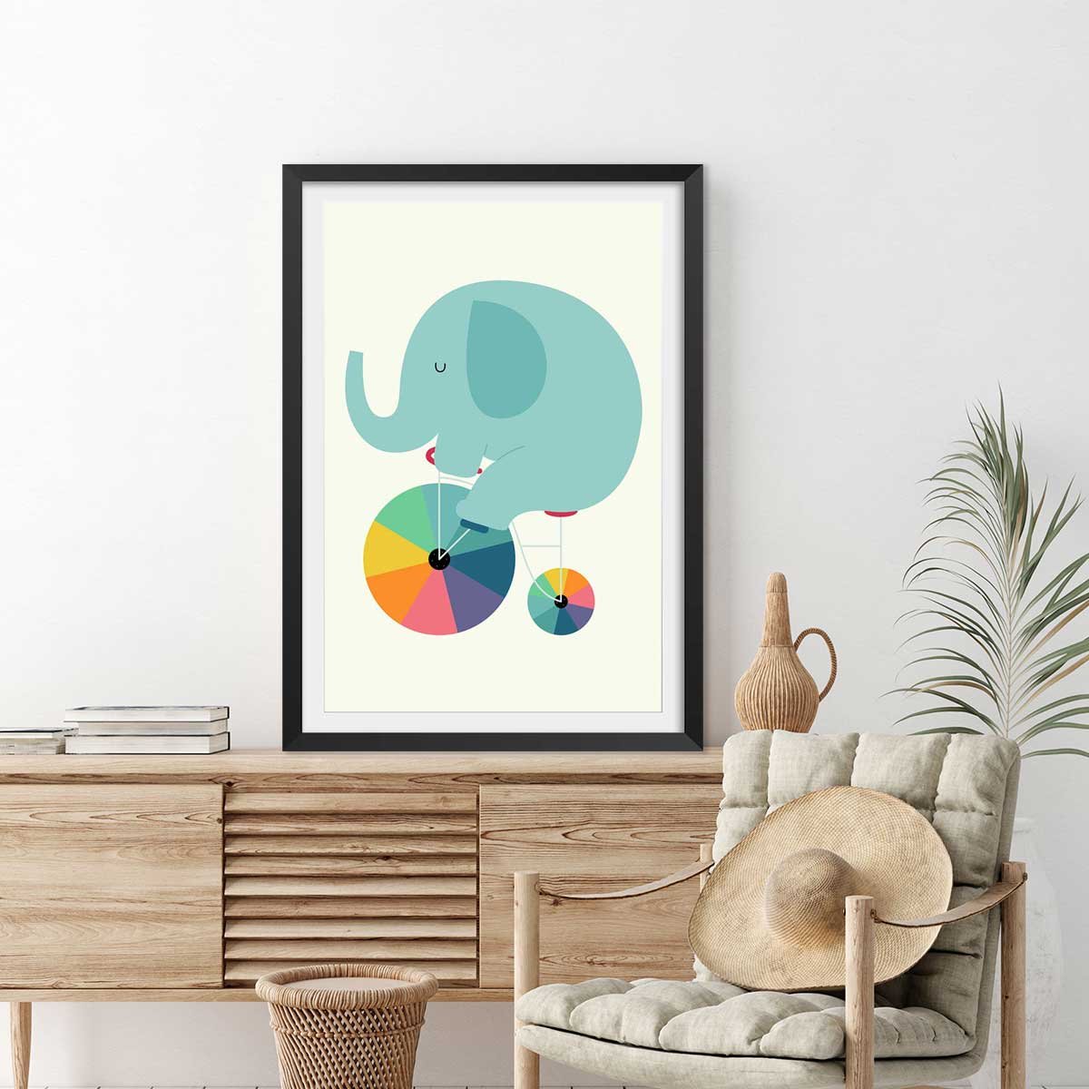 Affiche  elefant circle affiche + cadre en bois - noir, HEXOA