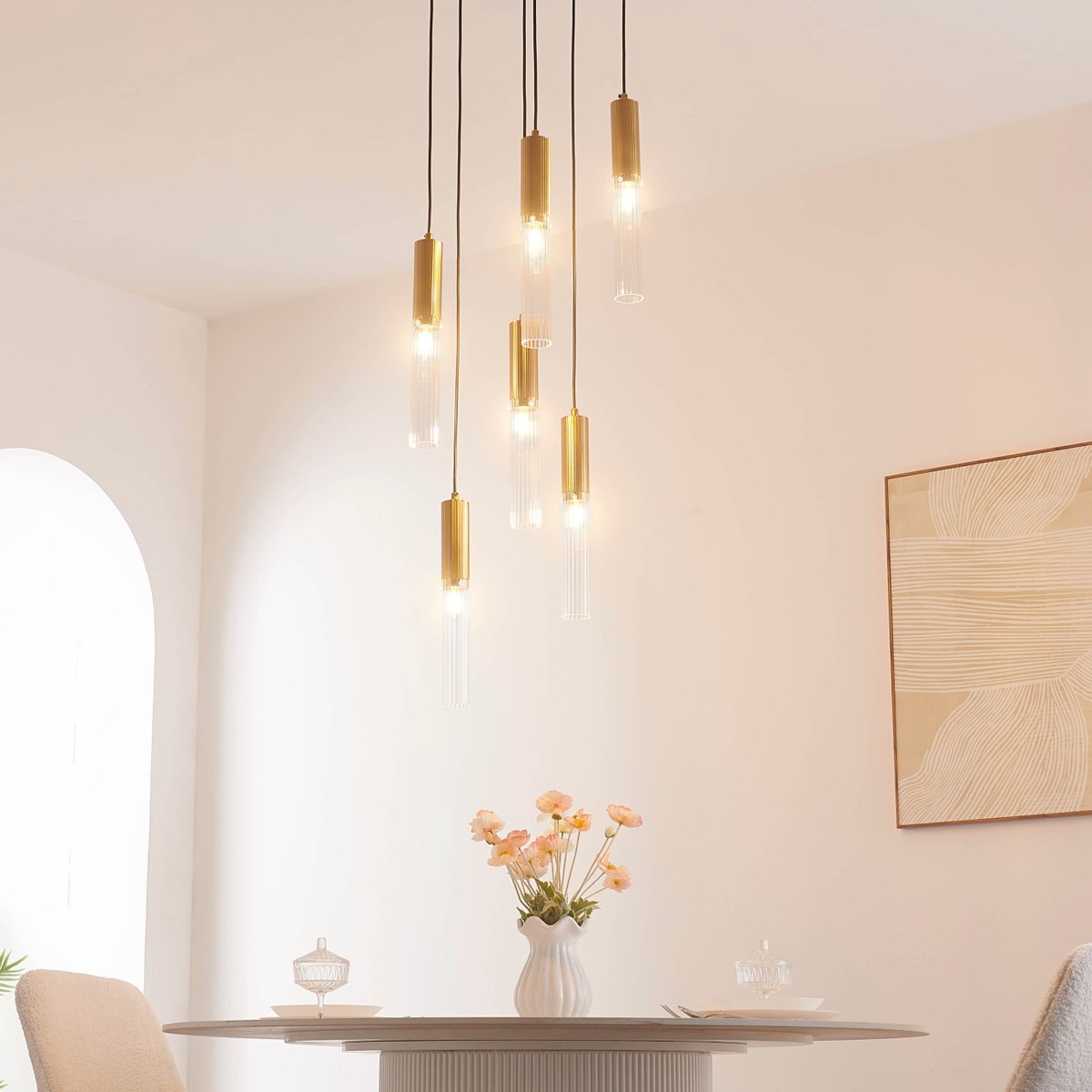 Grande Suspension avec Tubes en Verre - POGGIO transparent et doré, KOSILUM
