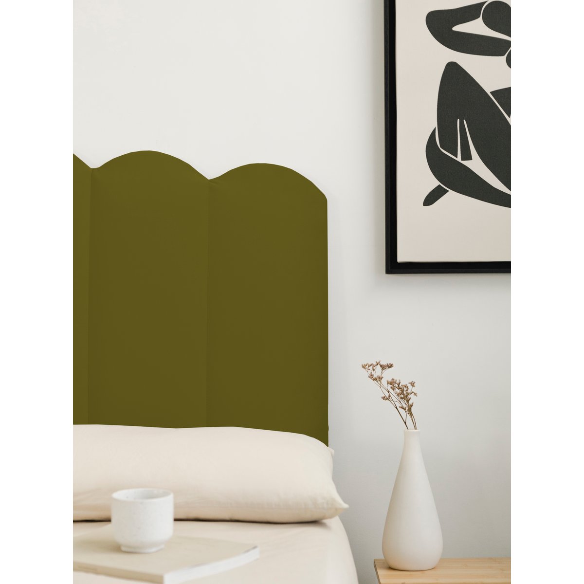 Tête de lit en velours forme coquillage SHELL vert sauge, REALLY NICE THINGS