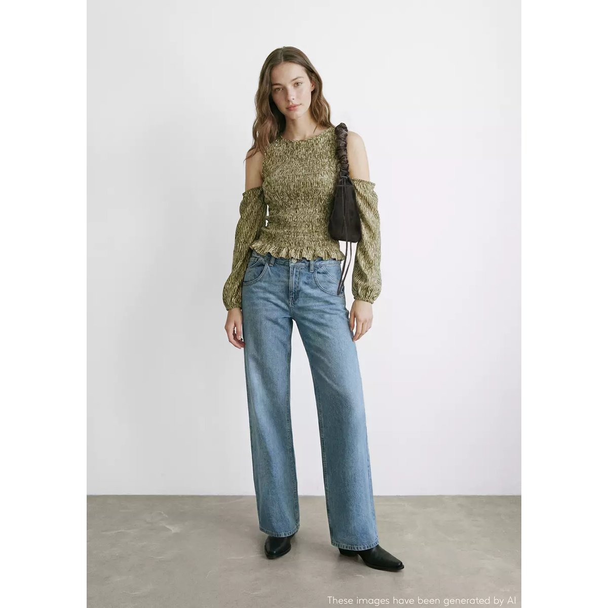 Blouse froncée cut-out kaki, MANGO TEEN
