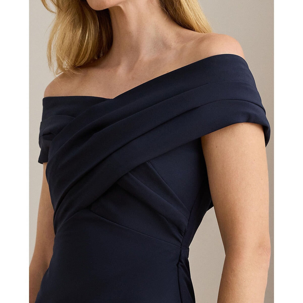 Langes Abendkleid IRENE mit kurzen Ärmeln marine, LAUREN RALPH LAUREN