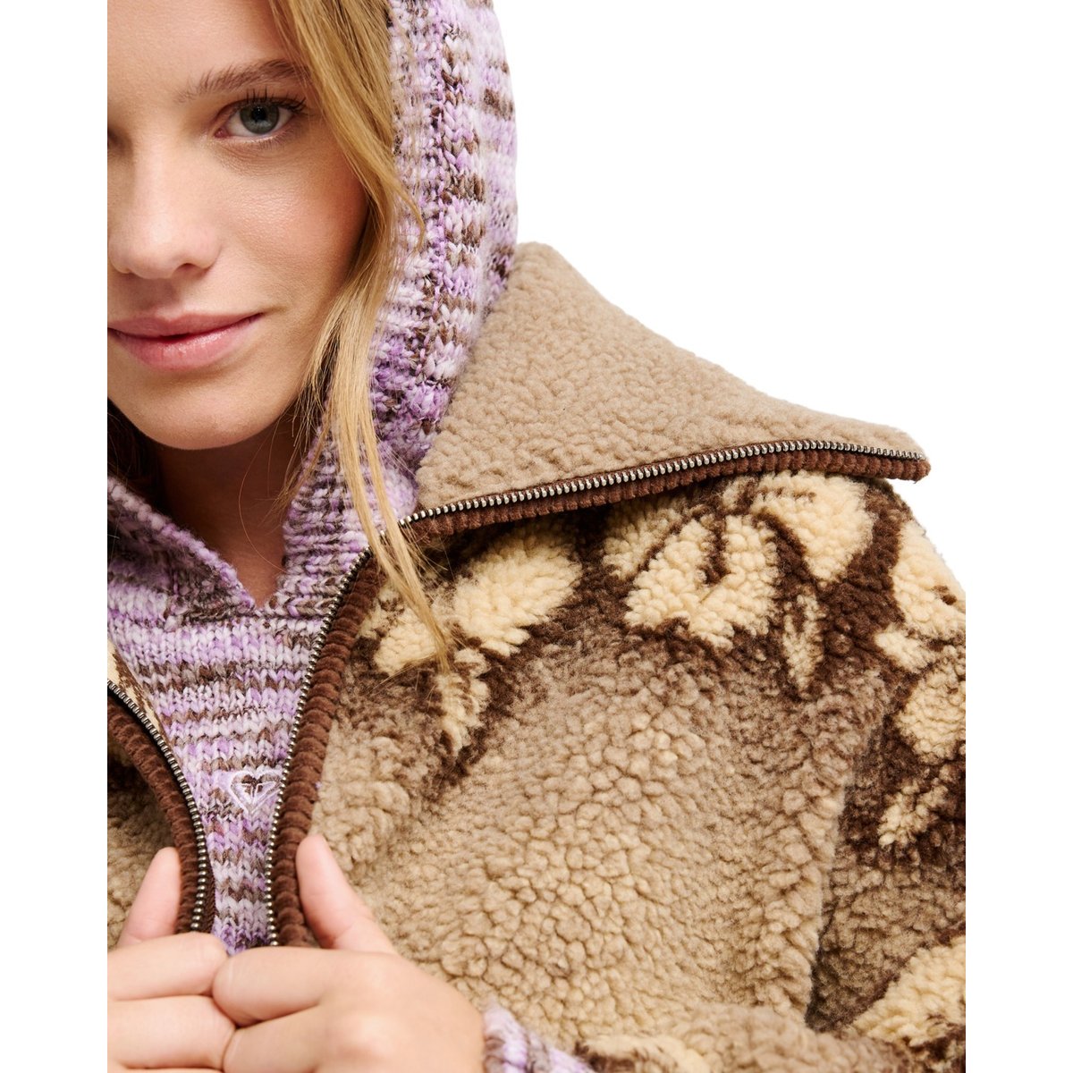 Veste zippée en sherpa oversize FEELS LIKE WINTER. beige peeble hibi sherpa, ROXY
