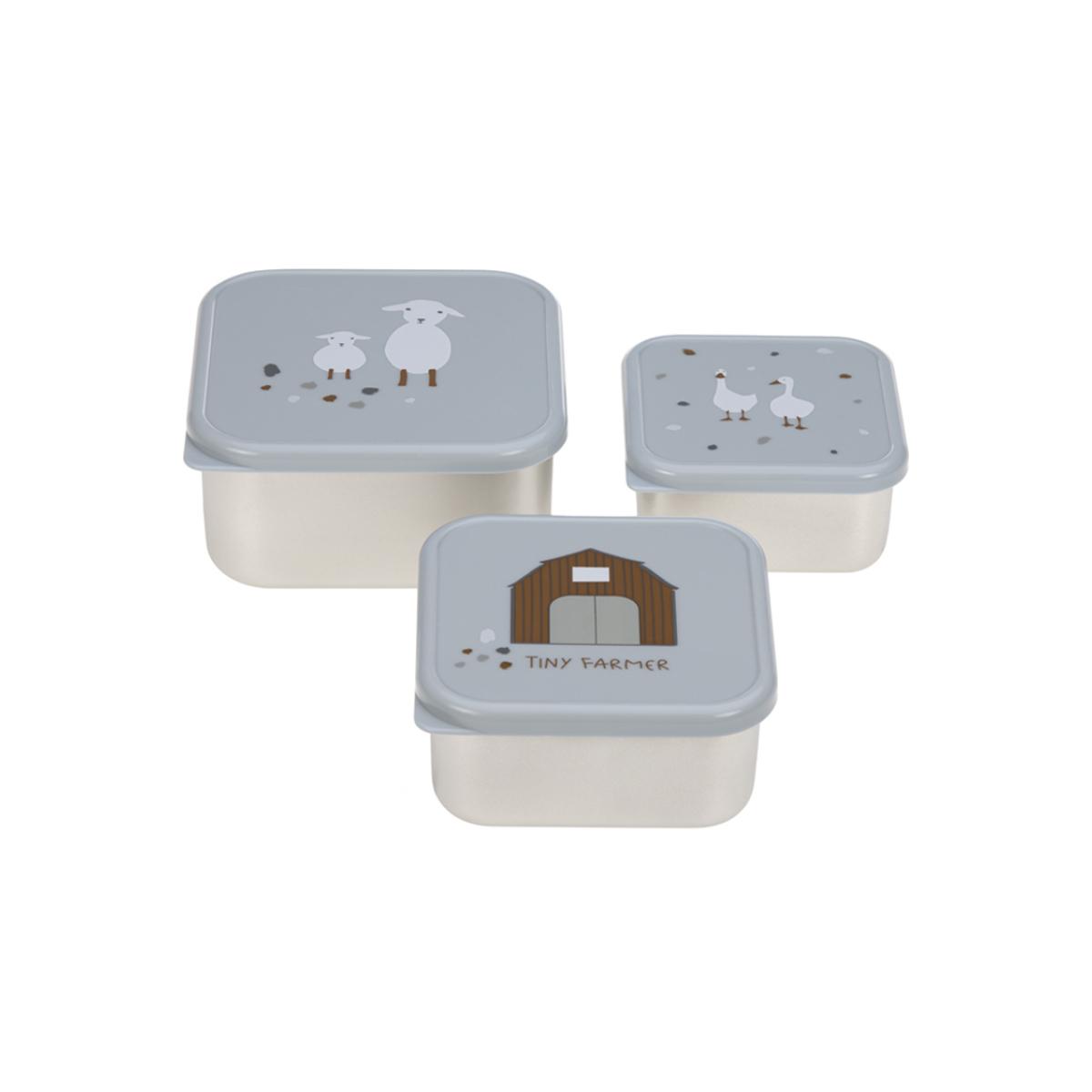 Lot de 3 boîtes à goûter bleu, gris, LASSIG