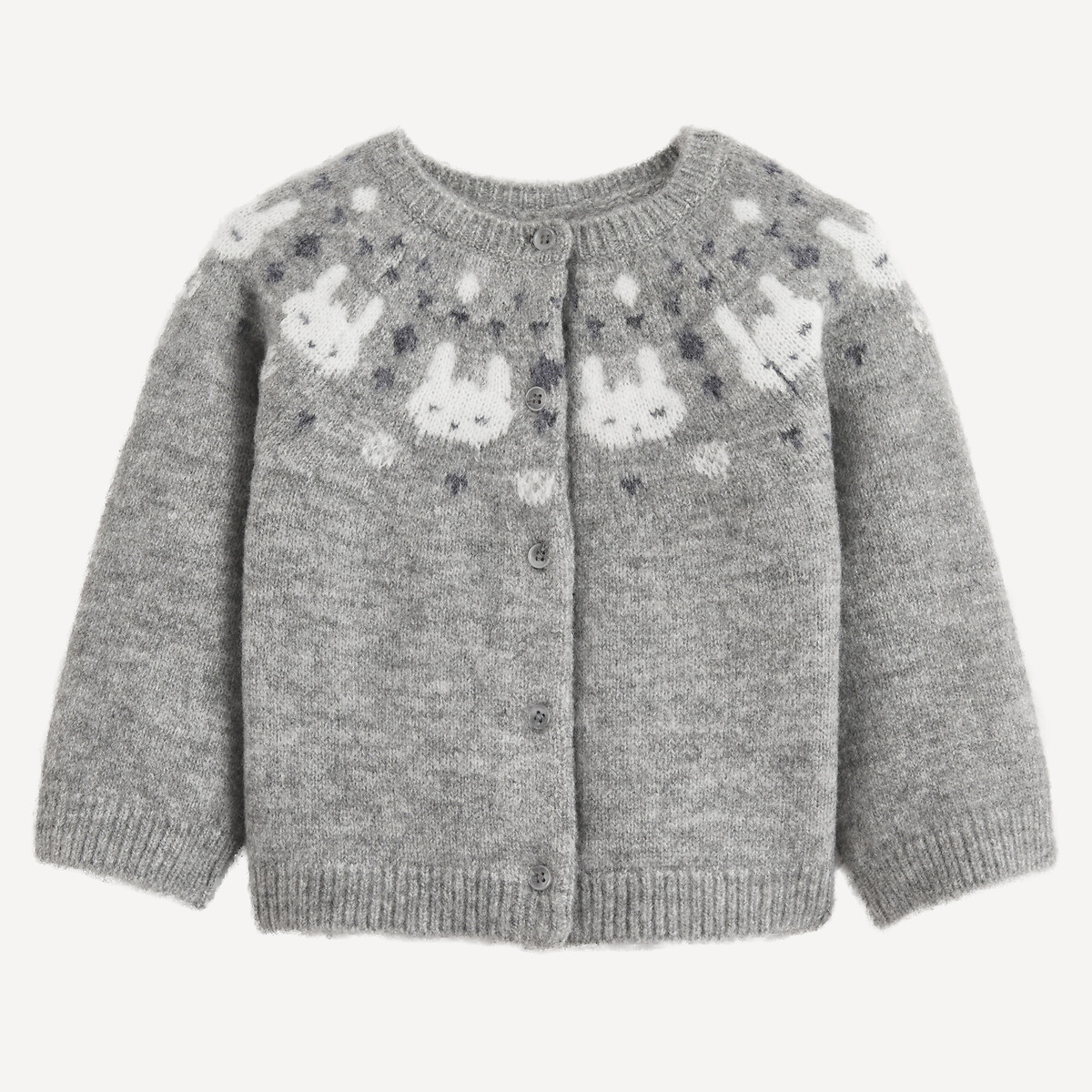 Pull col rond, en grosse maille, motif jacquard, boutonné au dos gris, LA REDOUTE COLLECTIONS