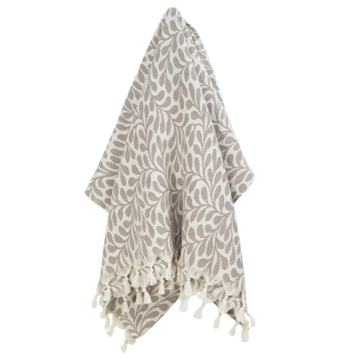 Fouta jacquard coton FEUILLE taupe clair, FEBRONIE