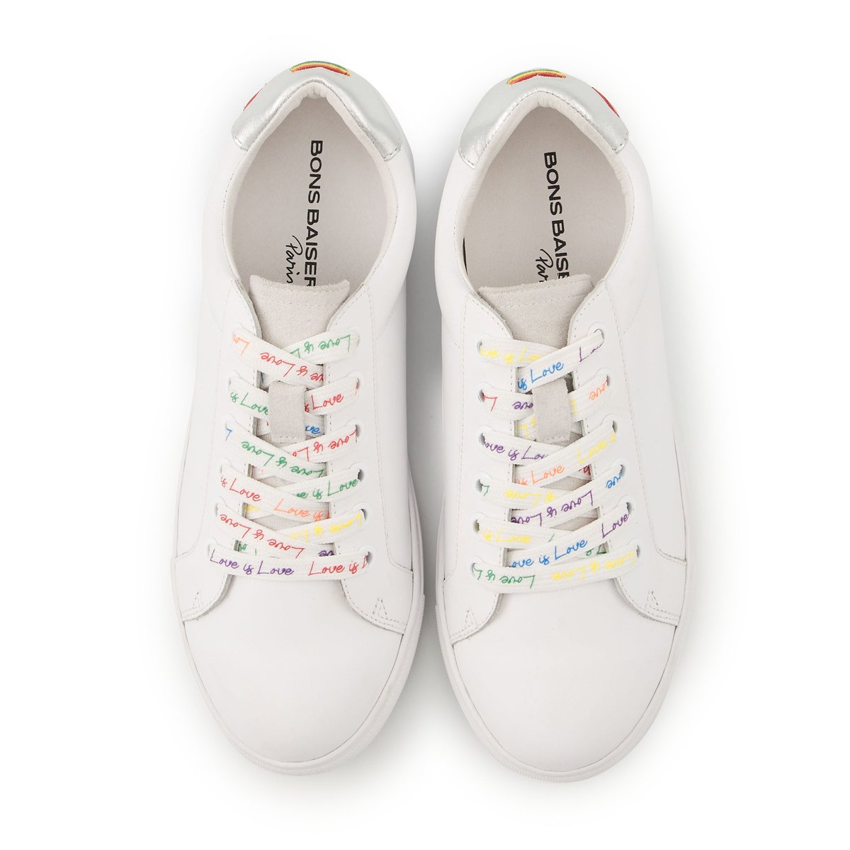 Baskets En Cuir Simone Love Is Love blanc, BONS BAISERS