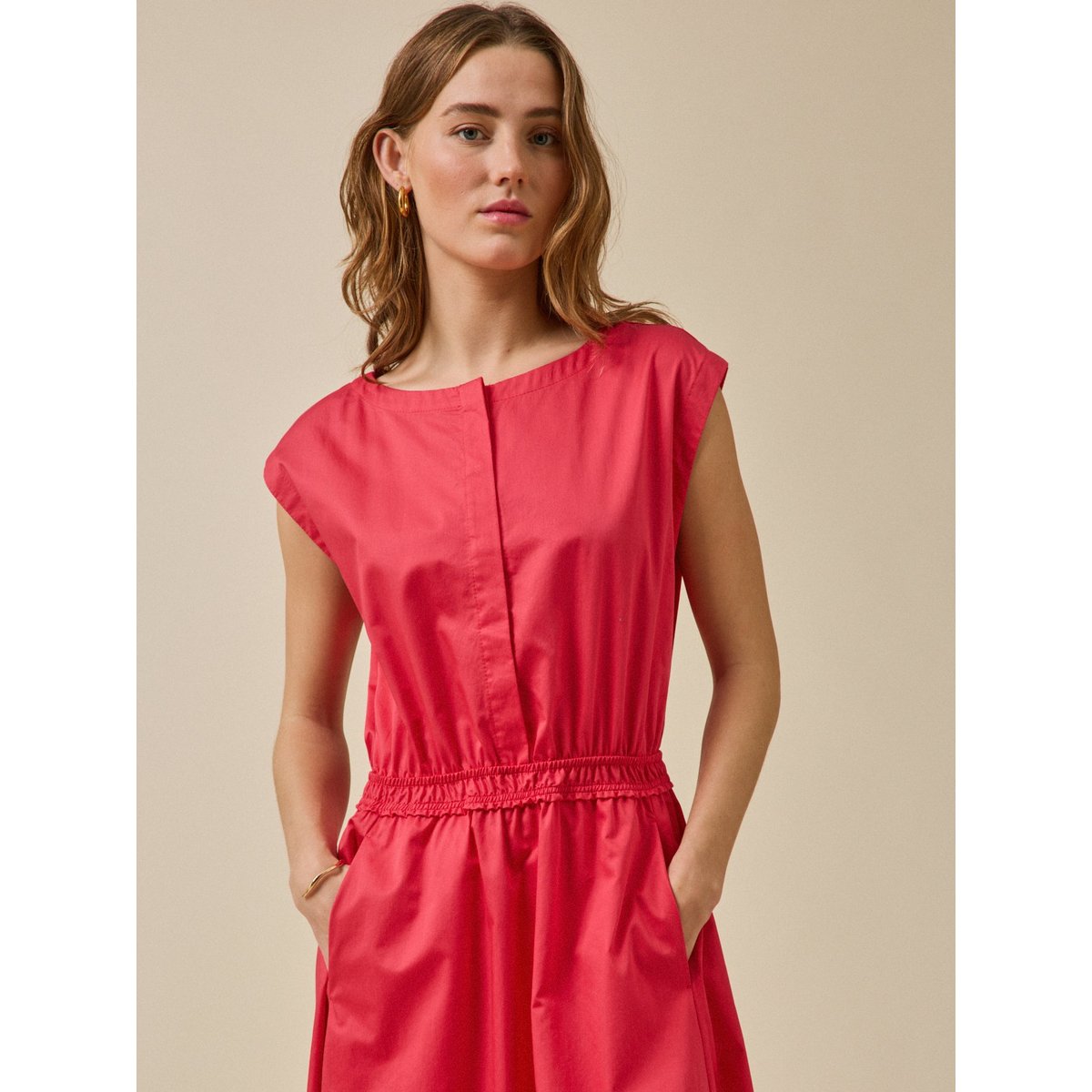 Robe longue cérémonie popeline satinée rose moyen, CYRILLUS