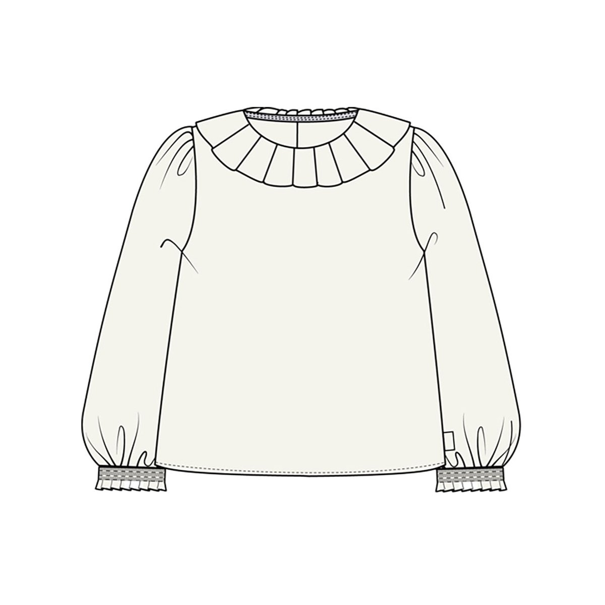 Blouse fille avec col à volants blanc, BOBOLI