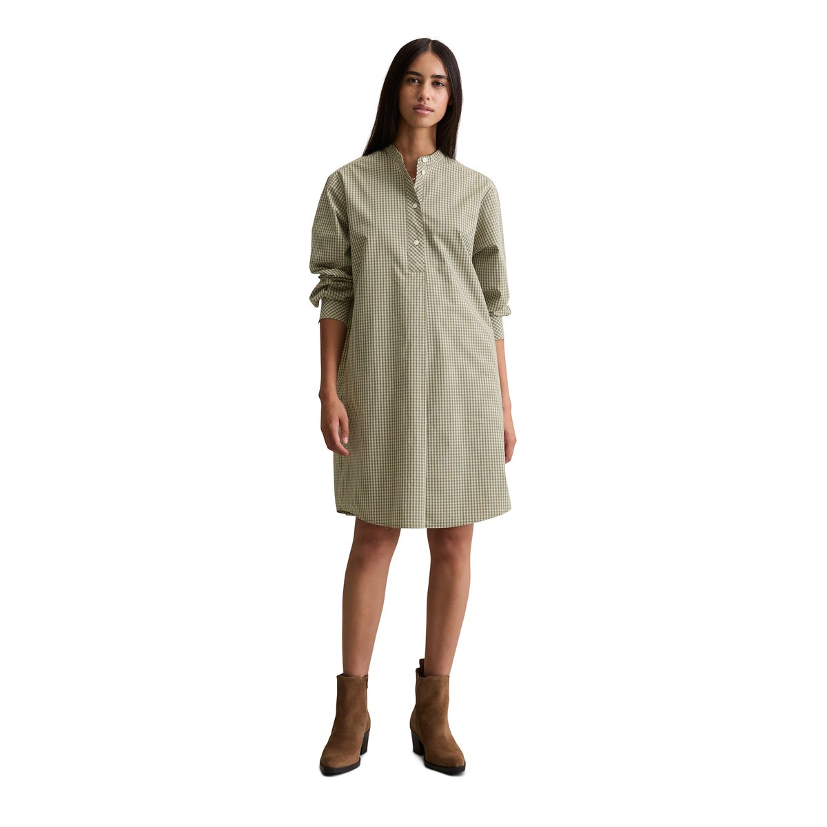 Robe à carreaux relaxed en popeline Papertouch vert foncé, MARC O’POLO DENIM